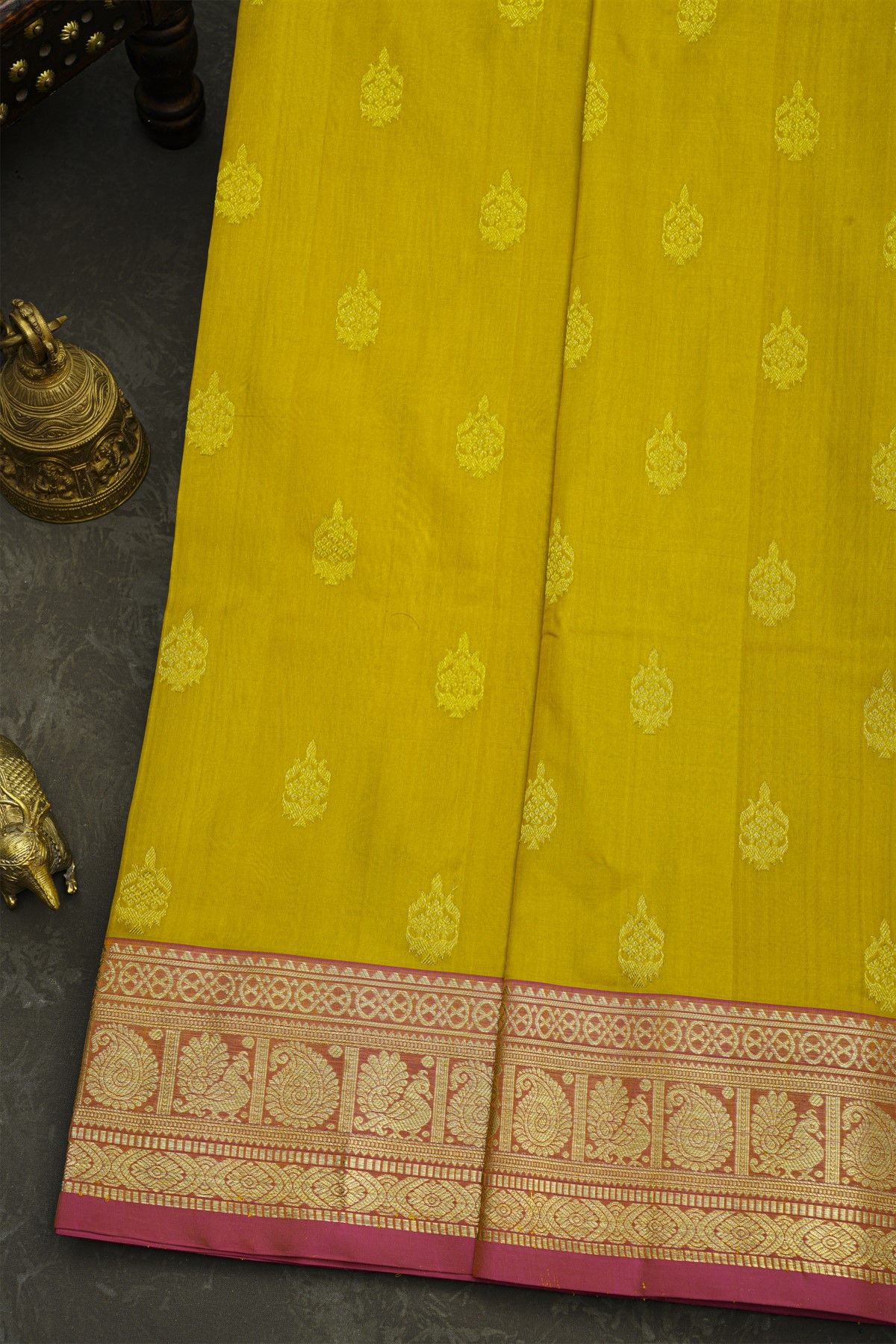 Venkatagiri Silk Mehendi Green Saree With Peacock And Floral Zari Border