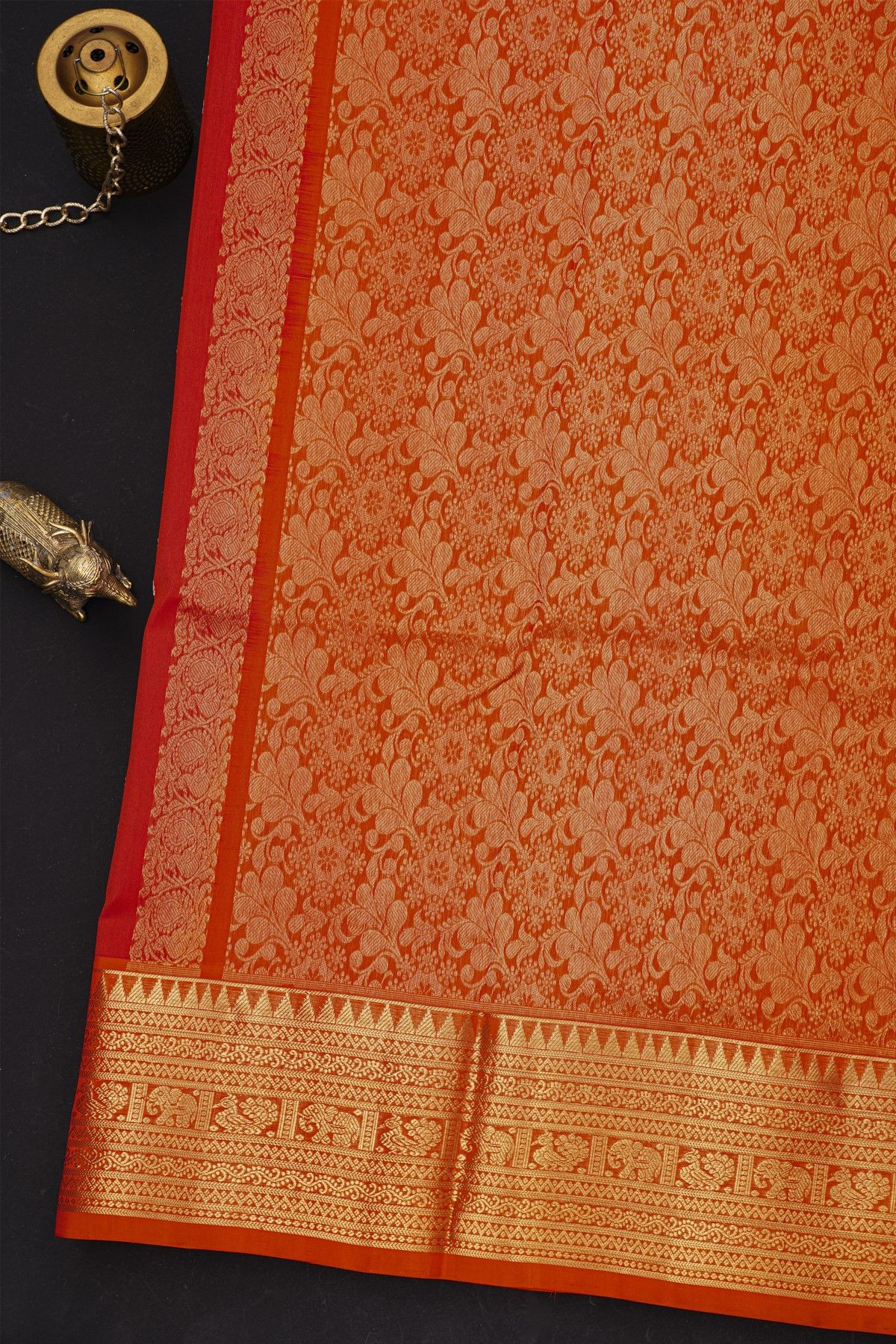 Venkatagiri Silk Red Saree With Peacocks And Elephants Border
