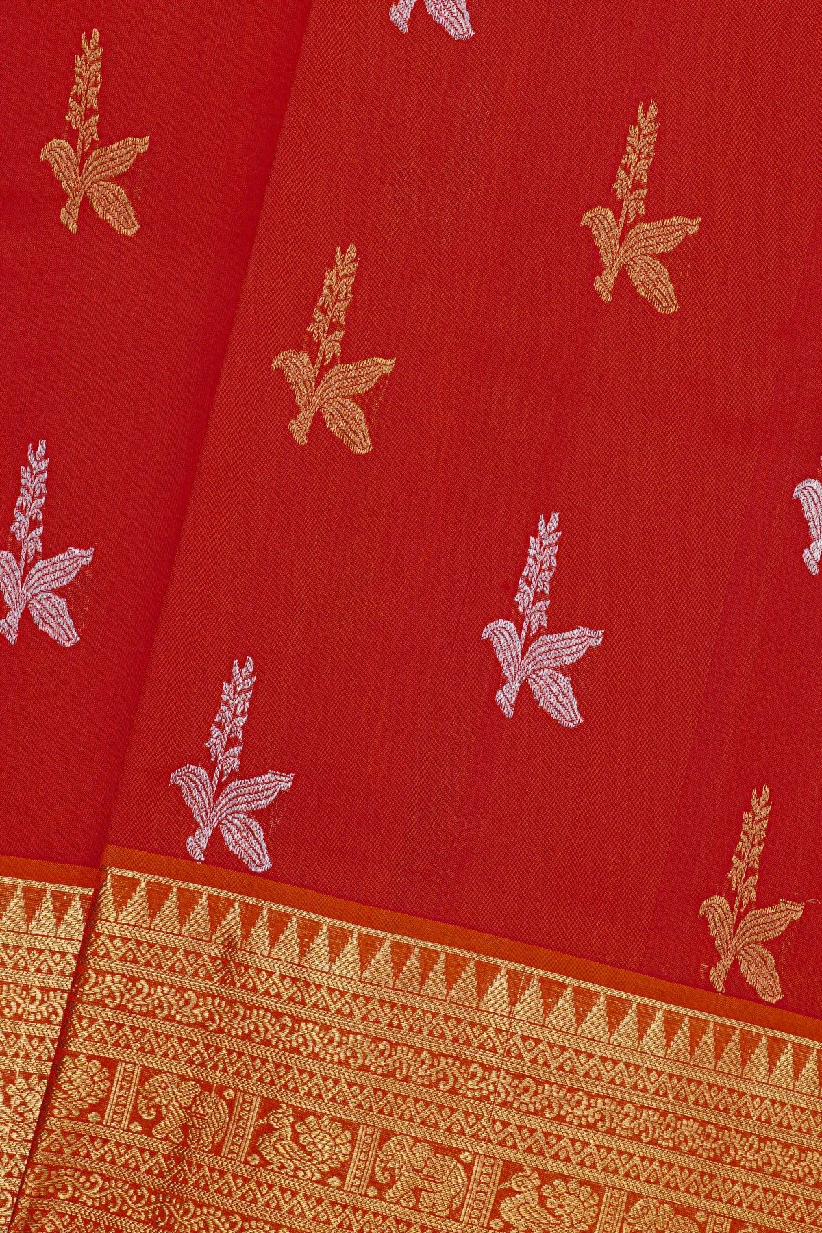 Venkatagiri Silk Red Saree With Peacocks And Elephants Border