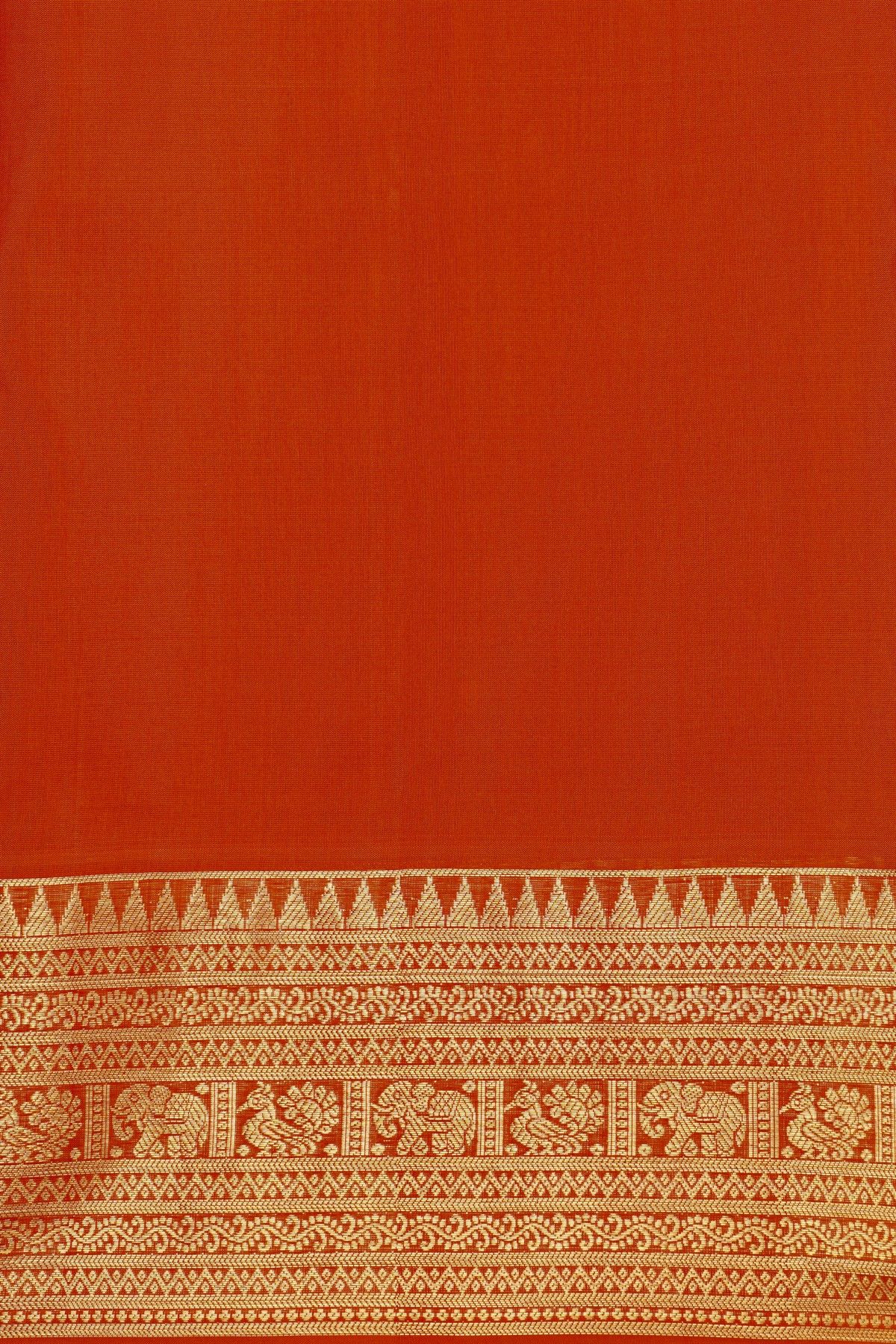 Venkatagiri Silk Red Saree With Peacocks And Elephants Border