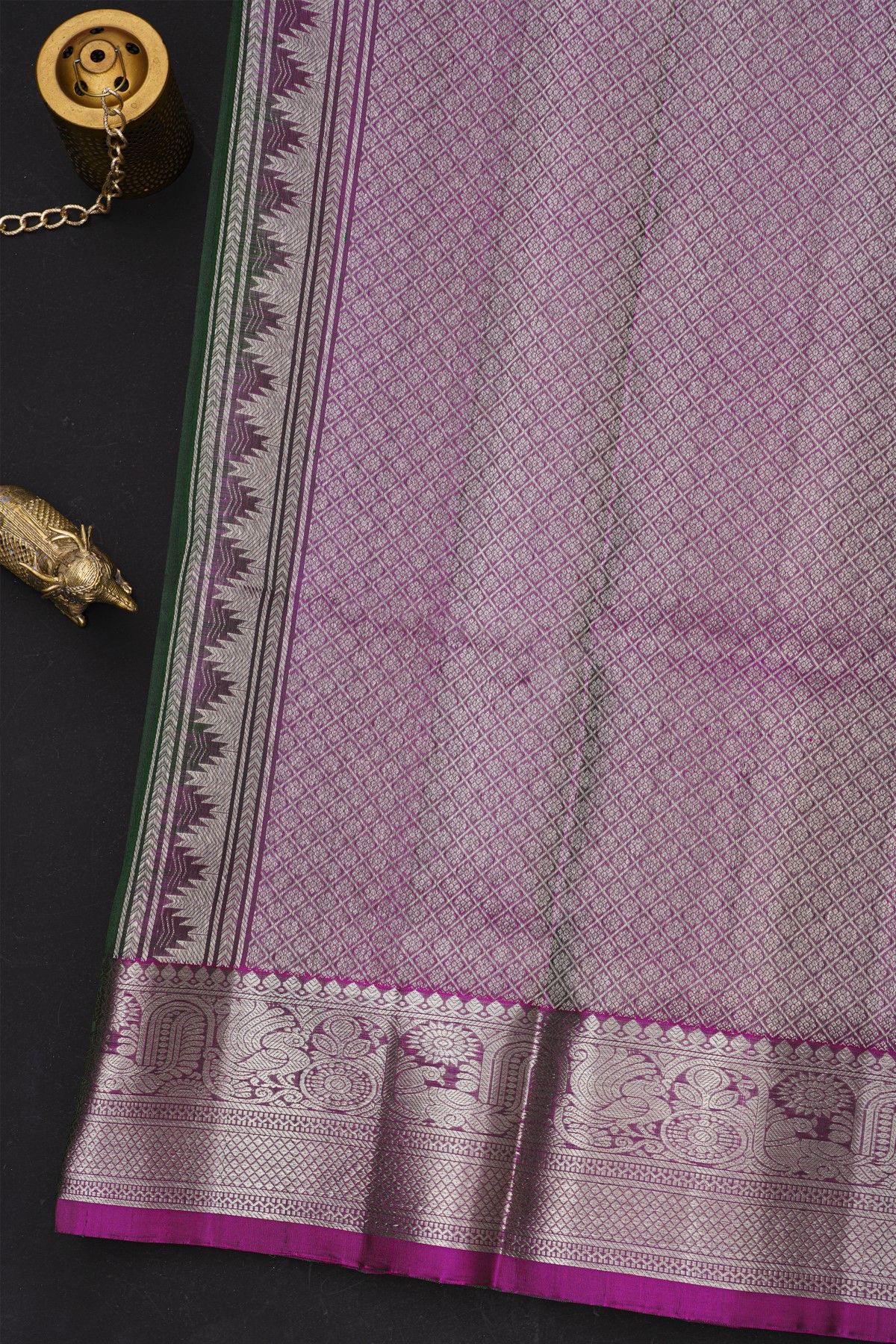 Venkatagiri Silk Bottle Green Saree With Florals And Buttis Body