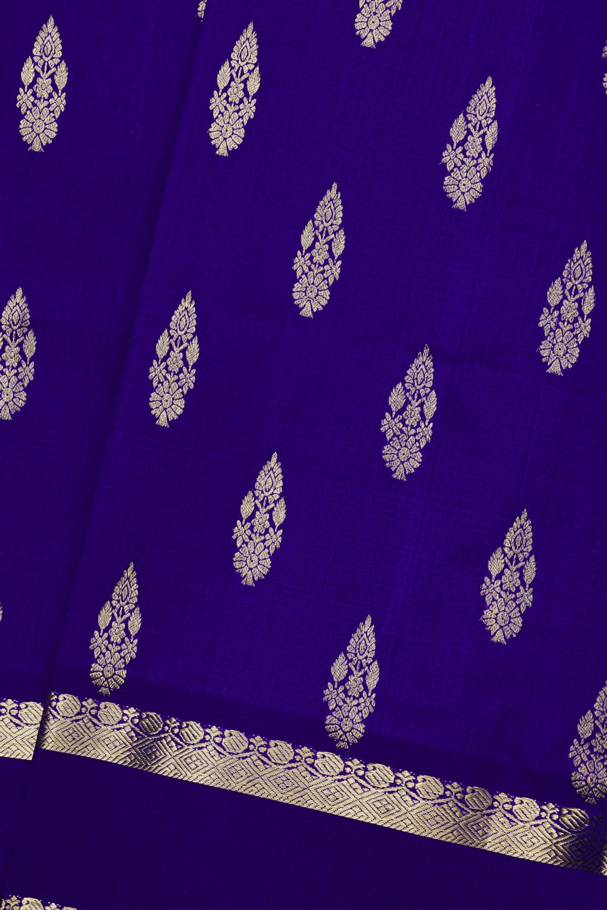 Venkatagiri Silk Royal Blue Saree With Florals And Buttis Body