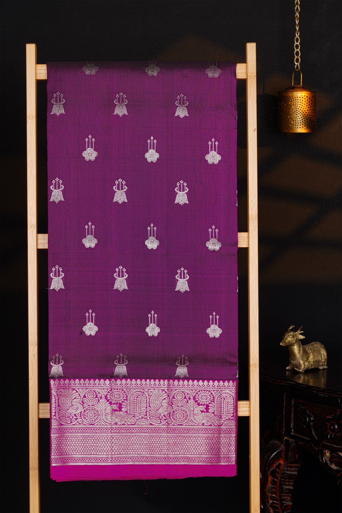 Venkatagiri Silk Purple Saree With Florals And Leaves Birds Border