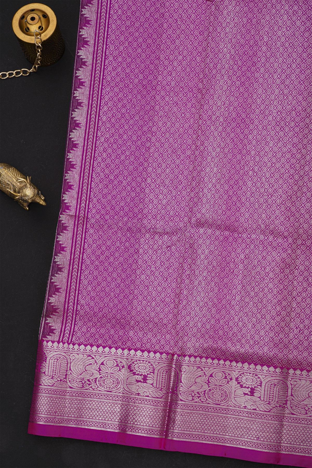Venkatagiri Silk Purple Saree With Florals And Leaves Birds Border