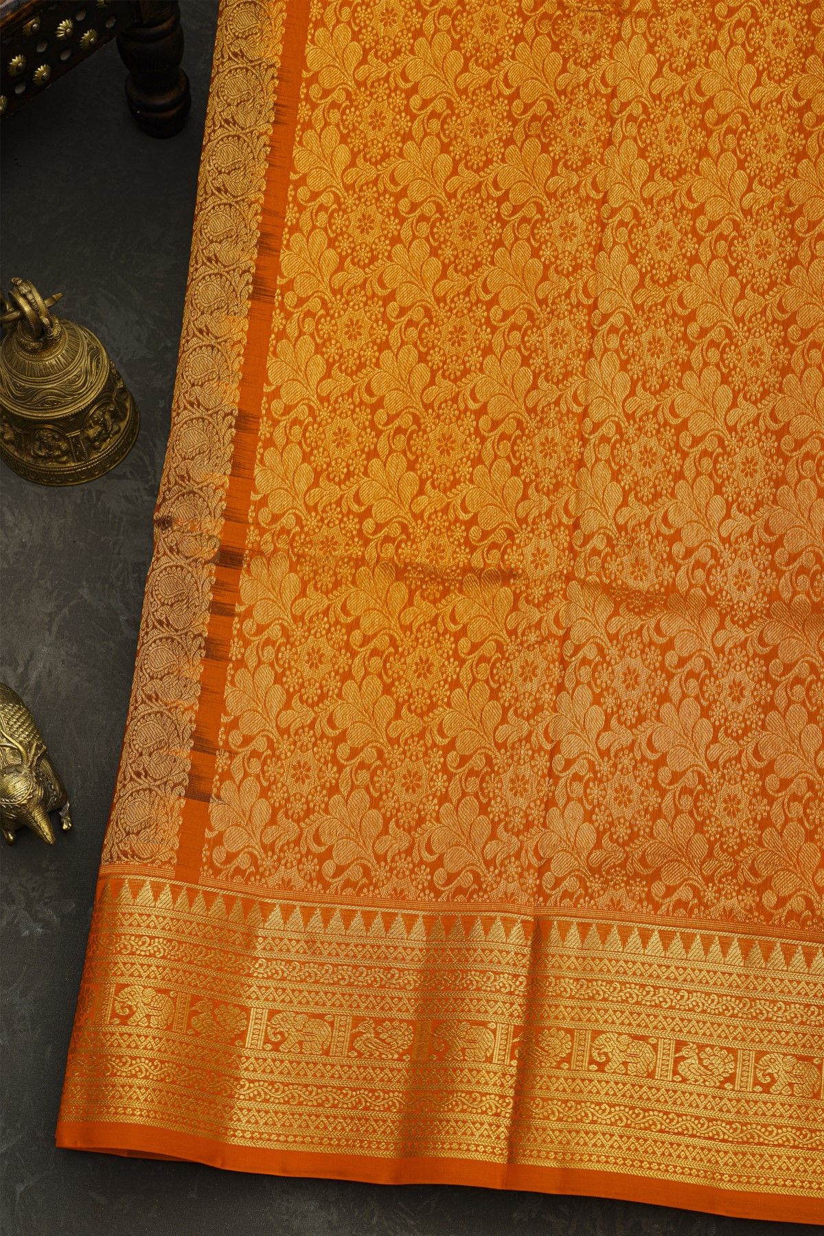 Venkatagiri Silk Brick Brown Saree With Florals And Buttis Body