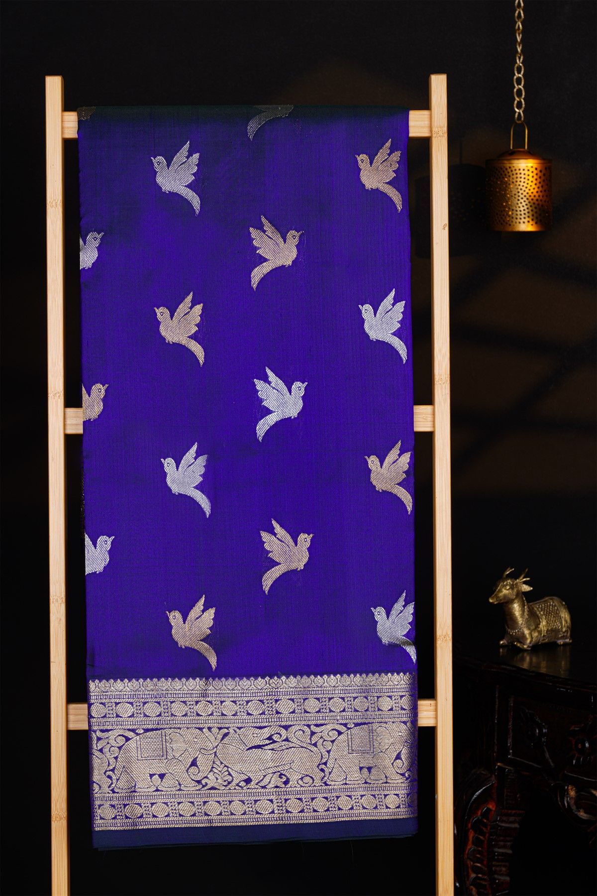 Venkatagiri Silk Royal Blue Saree With Elephants And Yali Border
