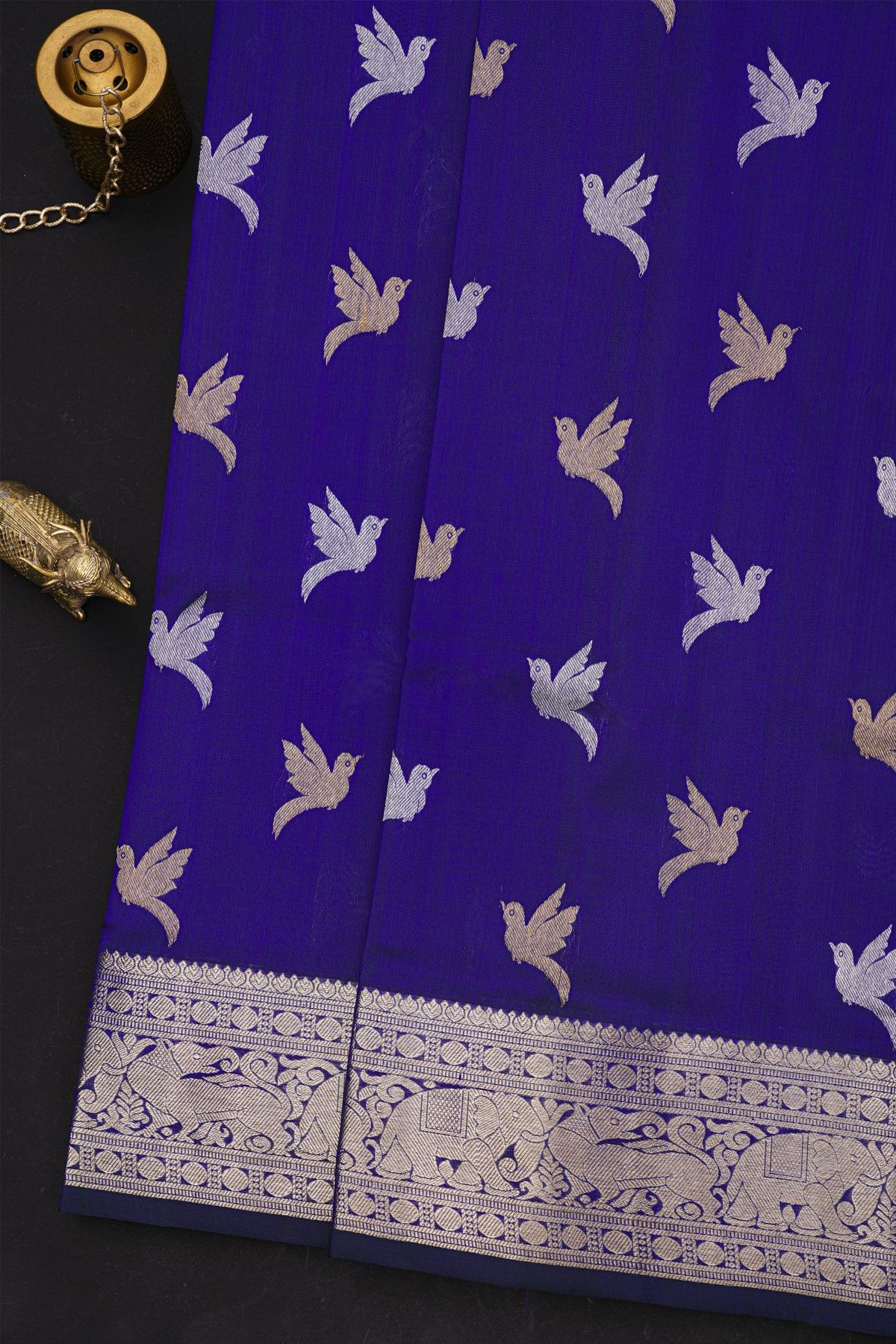Venkatagiri Silk Royal Blue Saree With Elephants And Yali Border