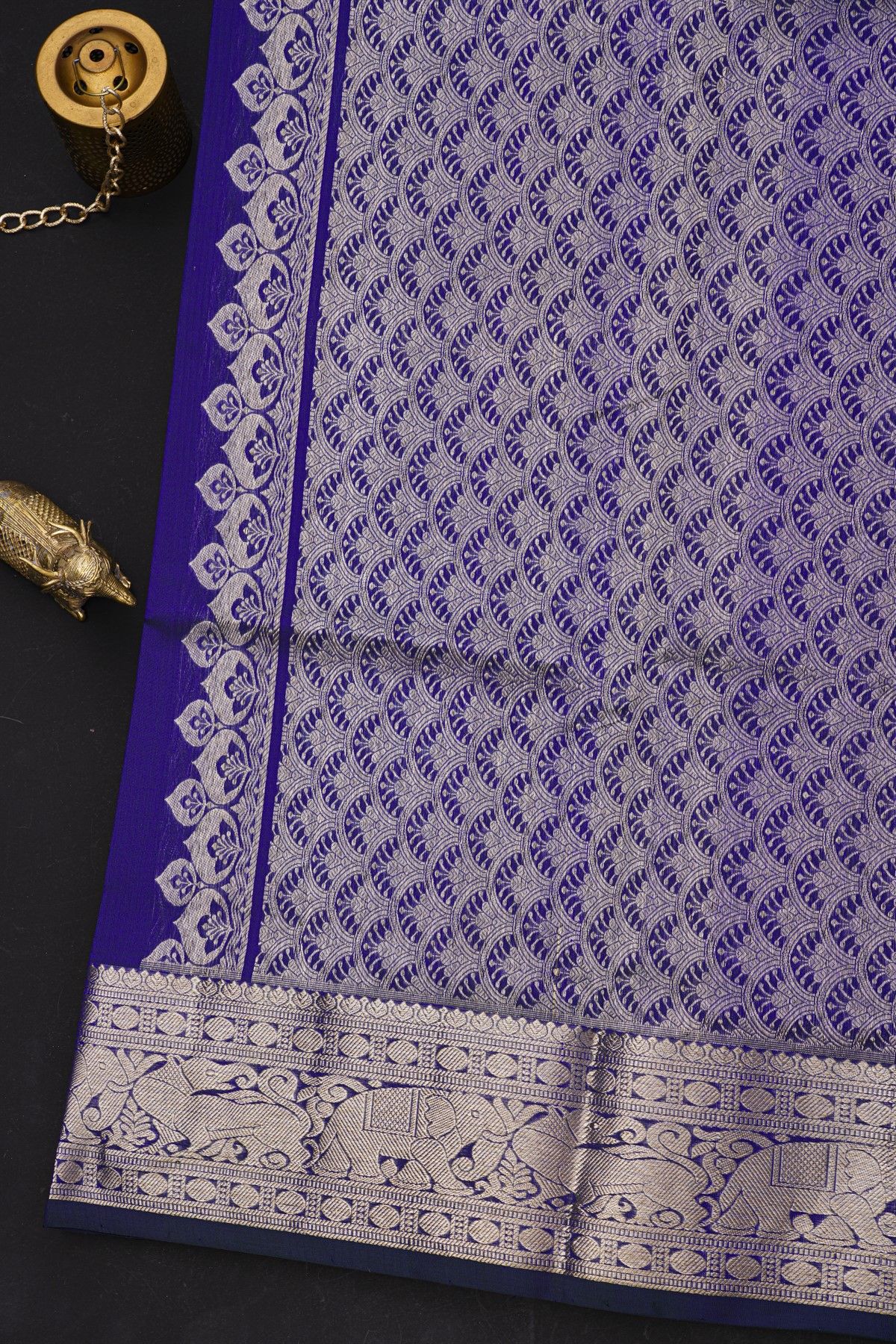 Venkatagiri Silk Royal Blue Saree With Elephants And Yali Border