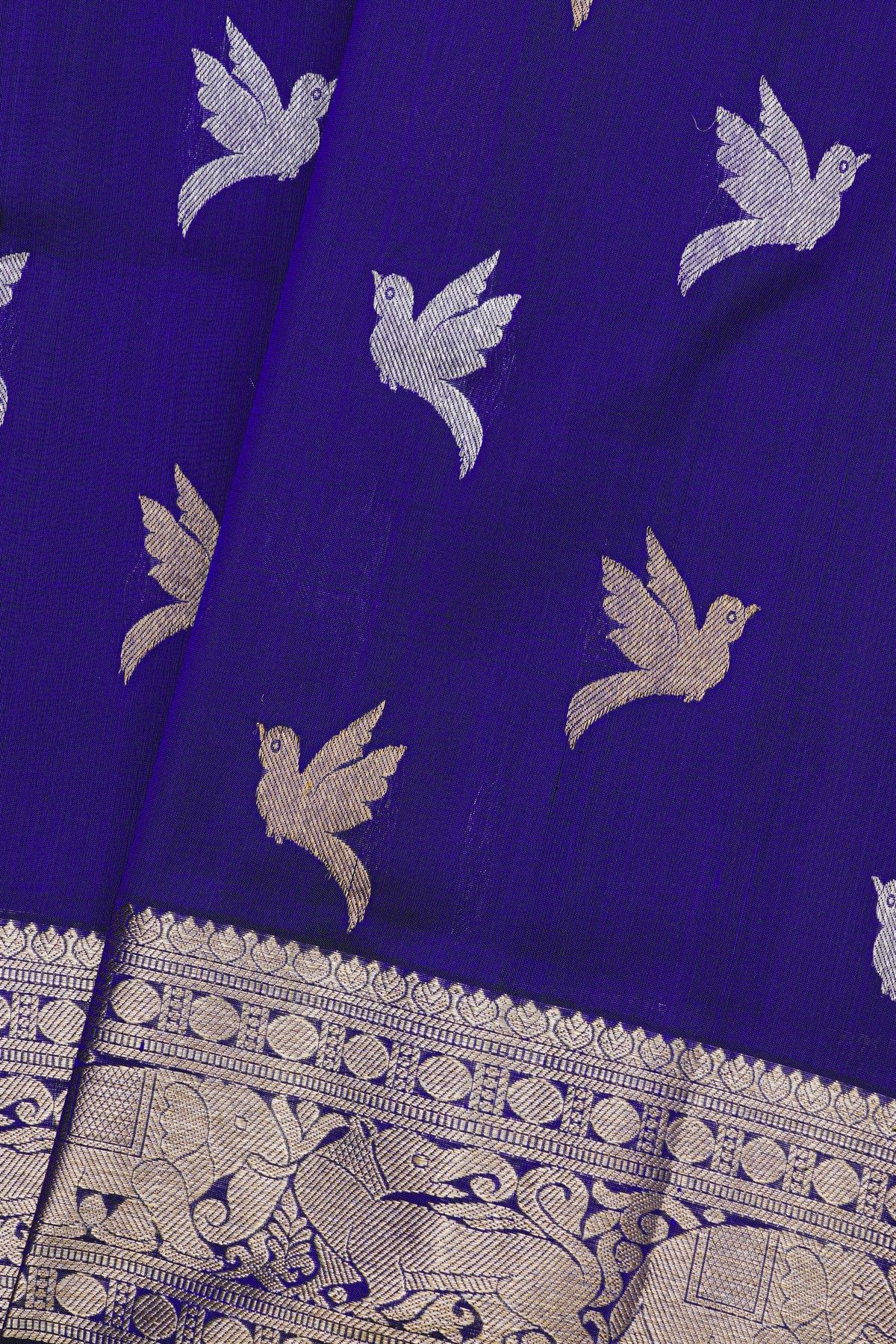 Venkatagiri Silk Royal Blue Saree With Elephants And Yali Border