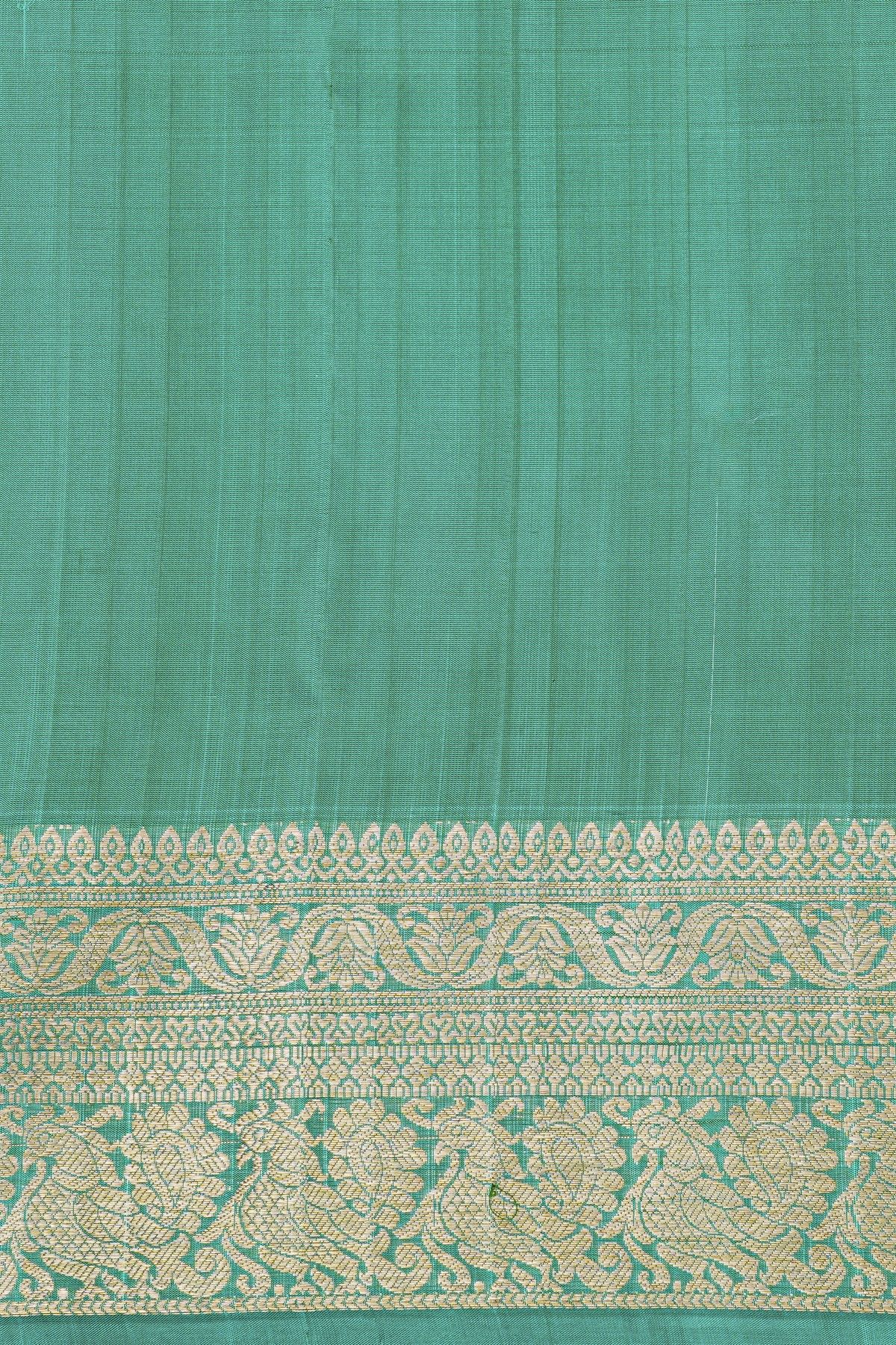 Venkatagiri Silk Teal Green Saree With Florals And Leaves Jaal Birds Border