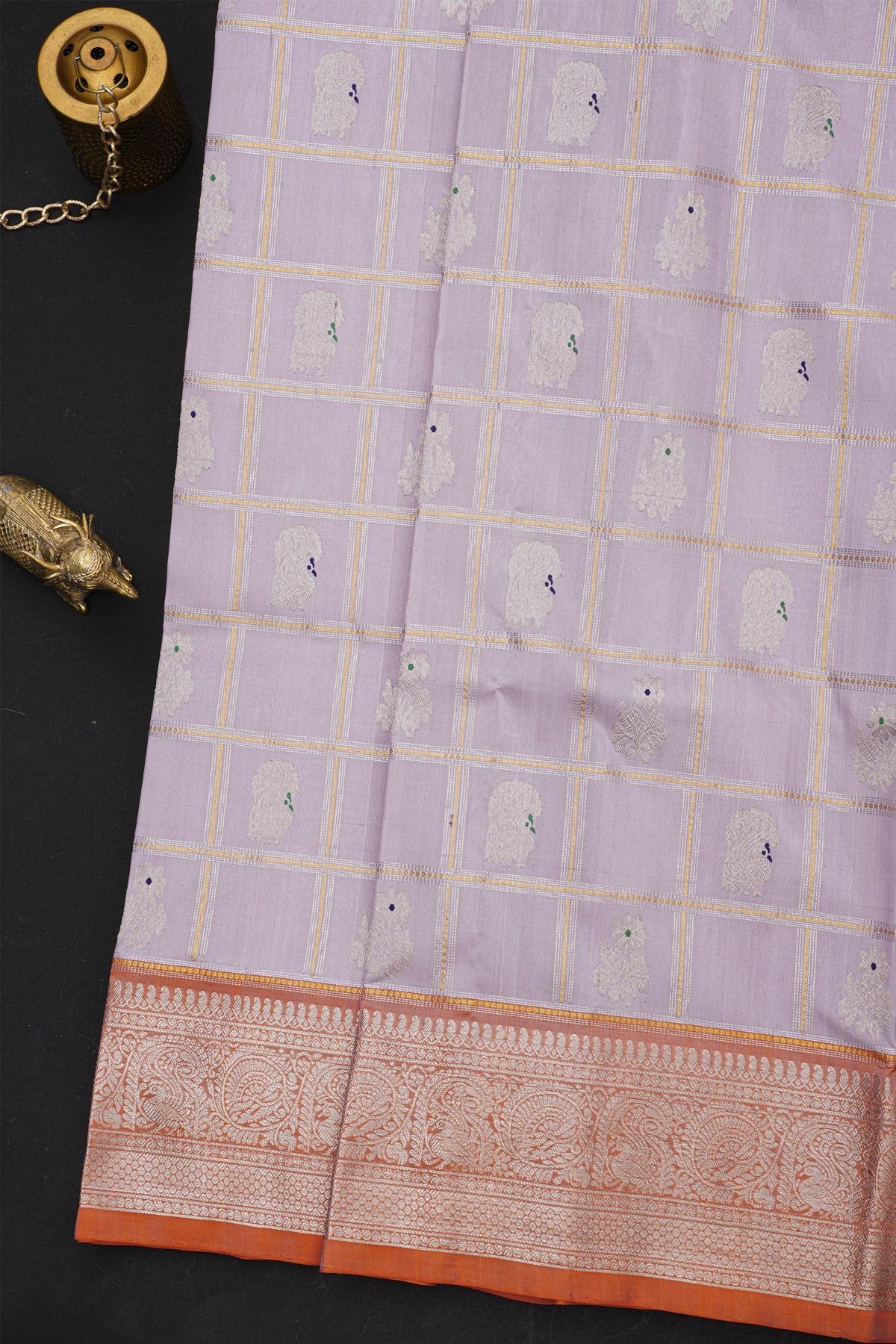 Venkatagiri Silk Lavender Saree With Florals And Leaves Jaal Birds Border