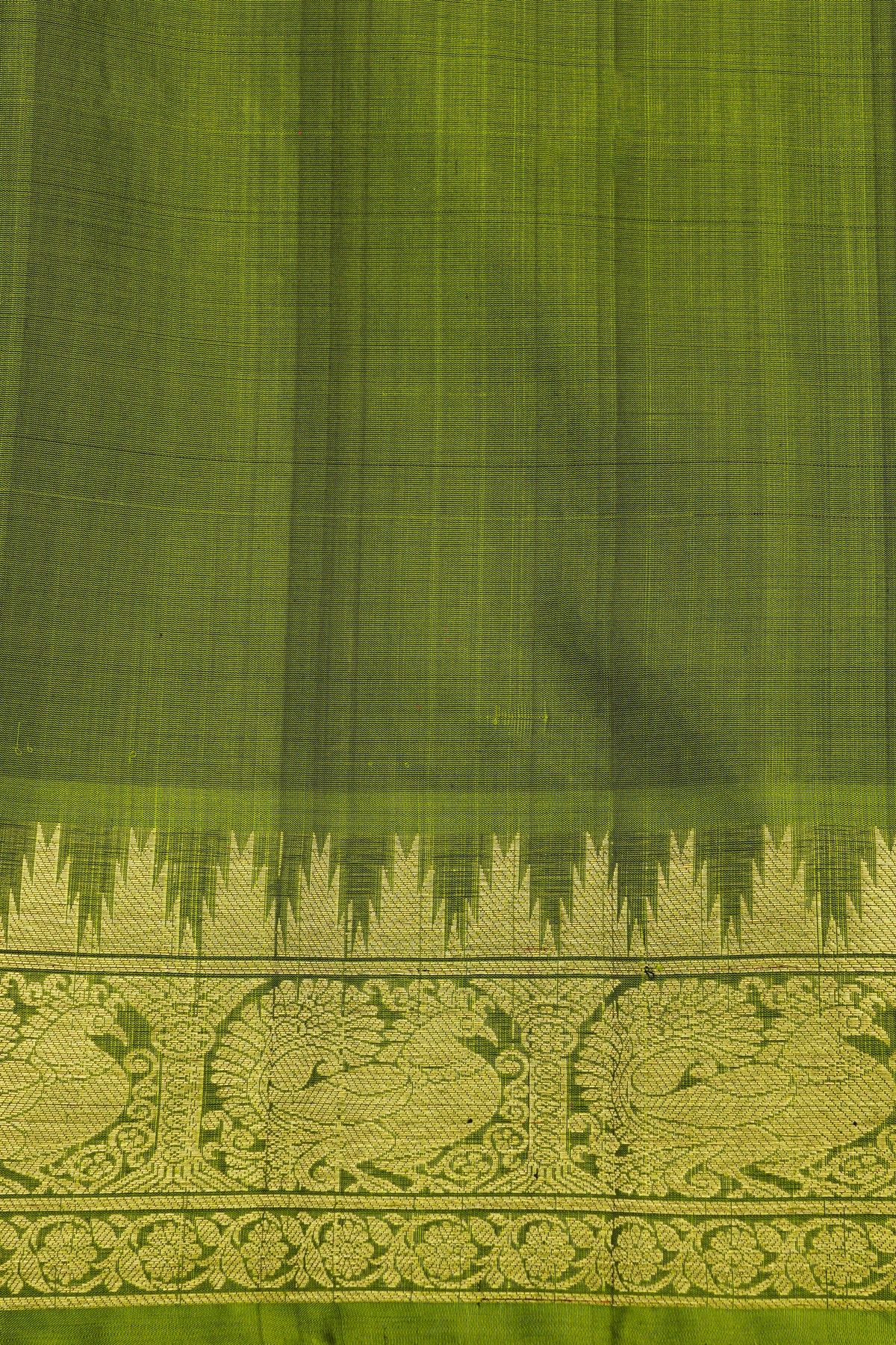 Venkatagiri Silk Violet Saree With Peacock And Leaf Jaal Border