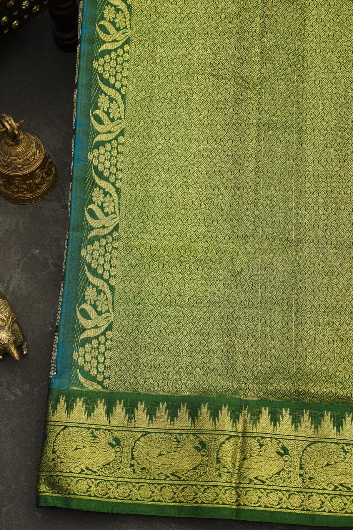 Venkatagiri Silk Peacock Blue Saree With Animal And Bird Body