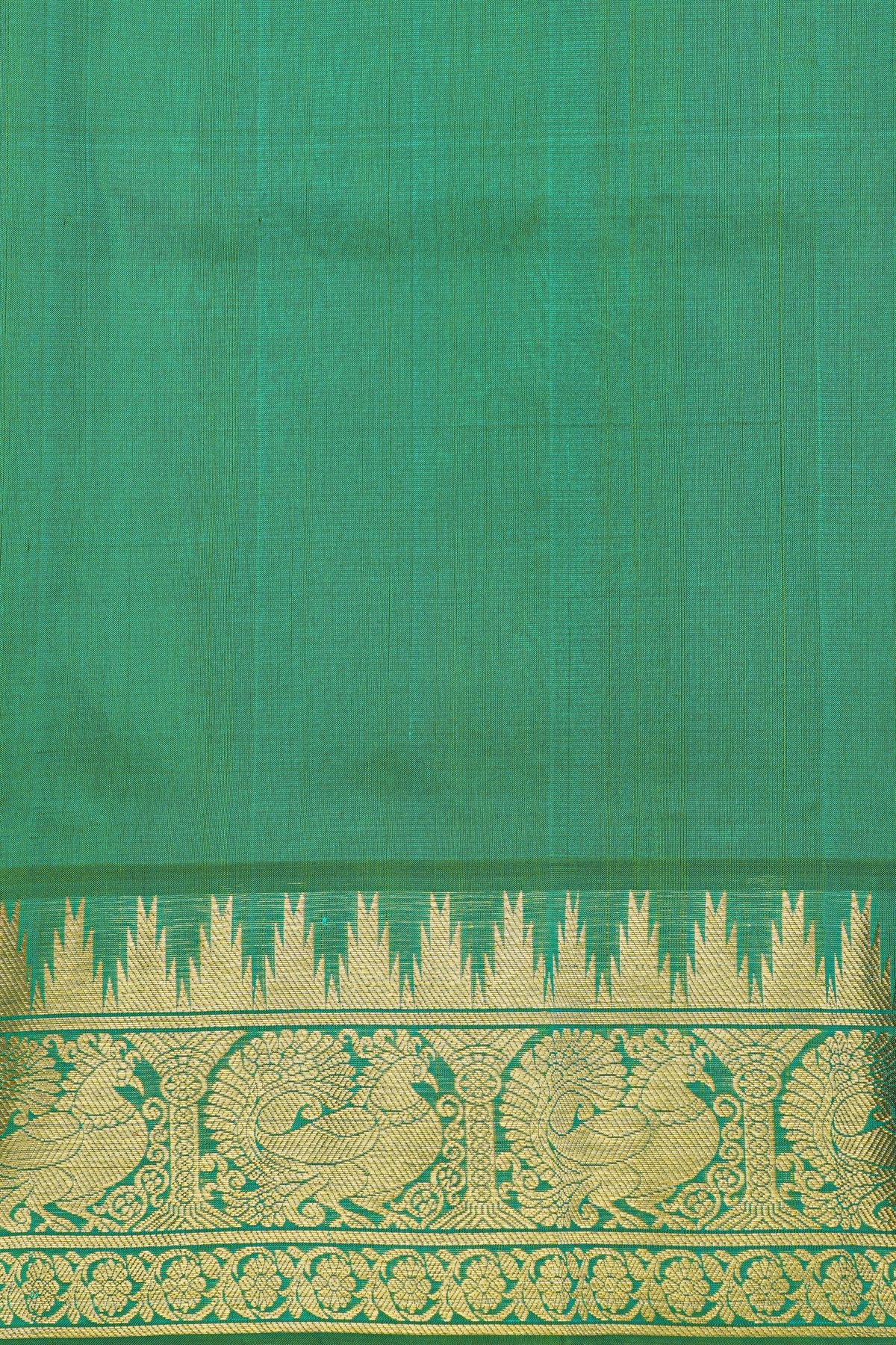 Venkatagiri Silk Turquoise Blue Saree With Floral And Leaf Jaal Temple Border