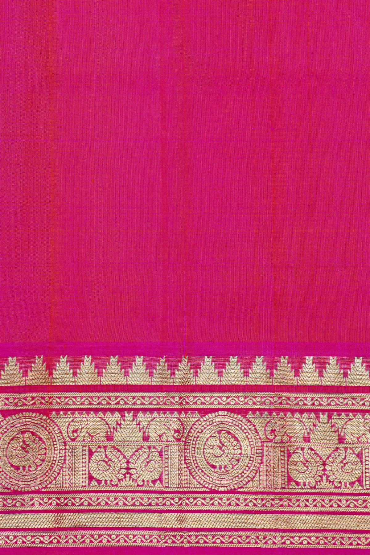 Venkatagiri Silk Peach Orange Saree With Zari Lines And Floral Buttis Body