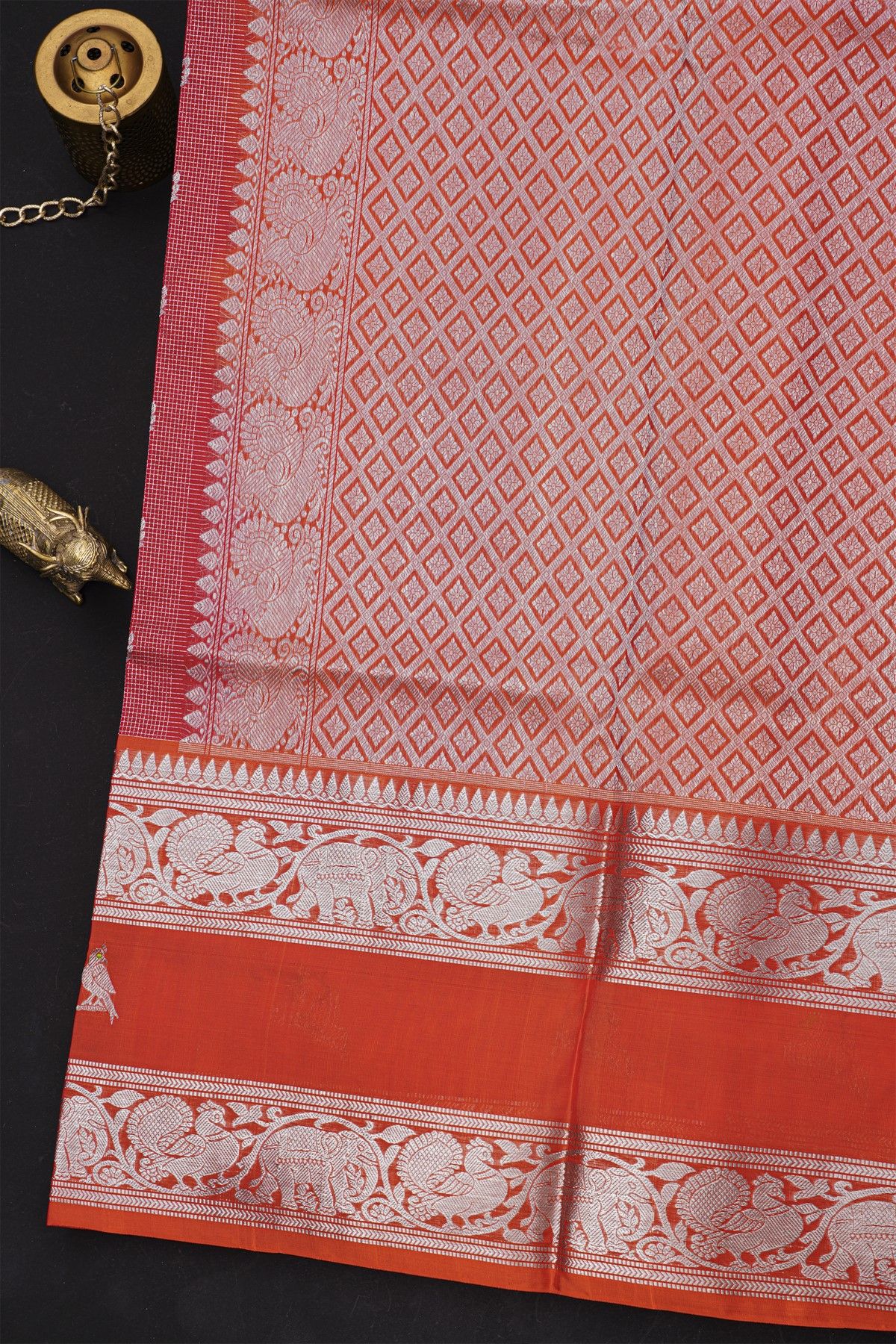 Venkatagiri Silk Red Saree With Zari Checks And Floral Buttis Body