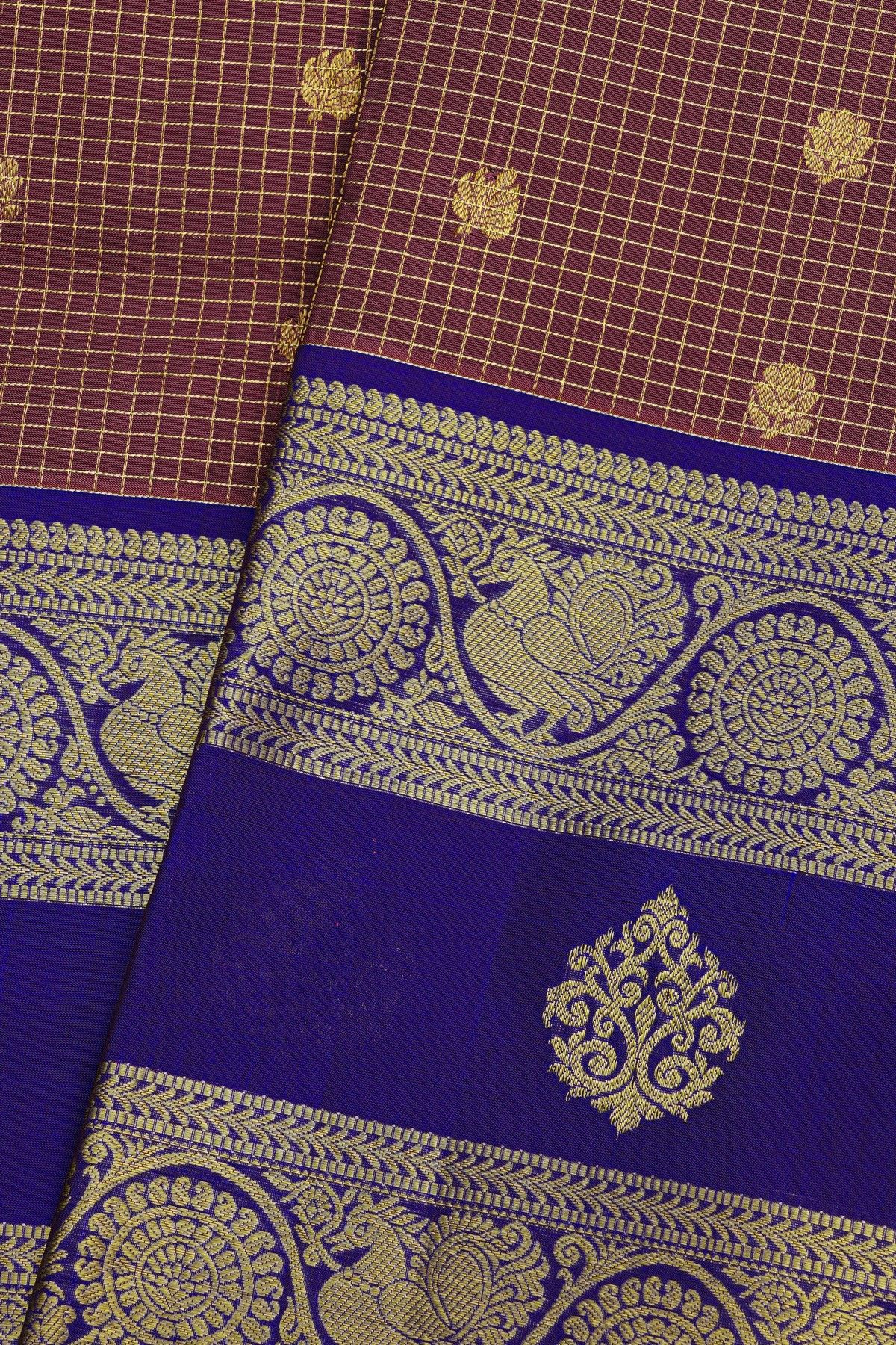 Venkatagiri Silk Onion Pink Saree With All Over Floral Checks And Leaf Buttis Body