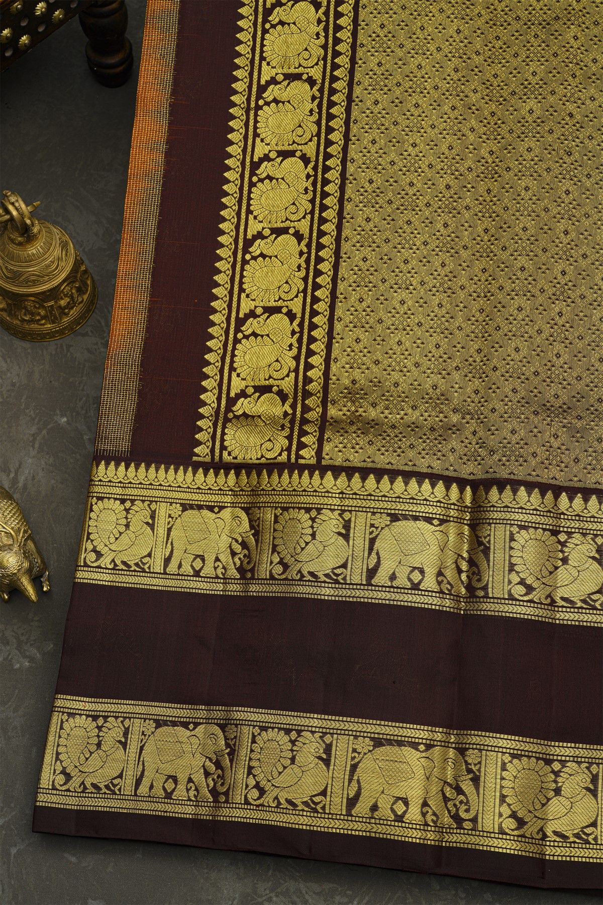 Venkatagiri Silk Rust Brown Saree With Floral And Leaf Buttis In Thread Work Body