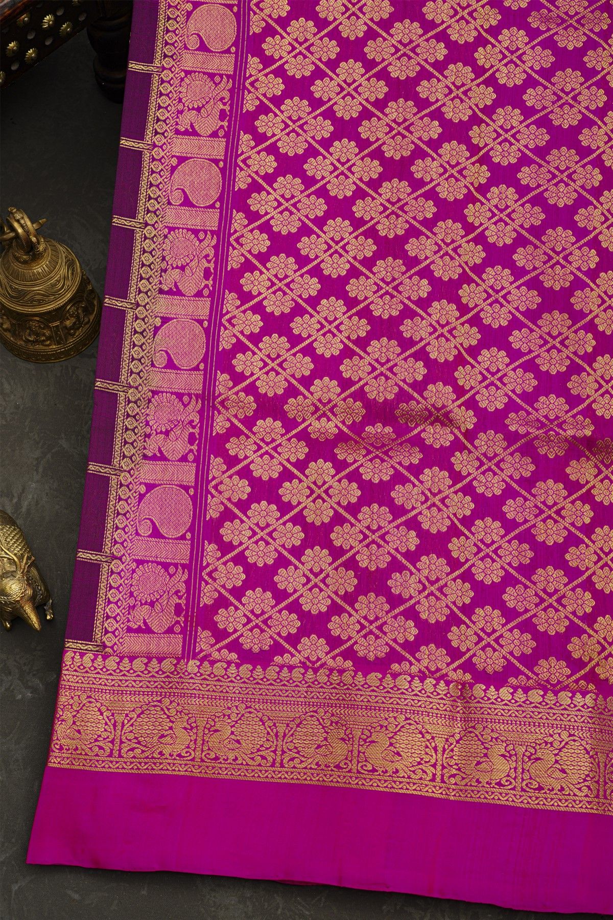Venkatagiri Silk Purple Saree With Floral And Peacock Buttis In Thread Work Body