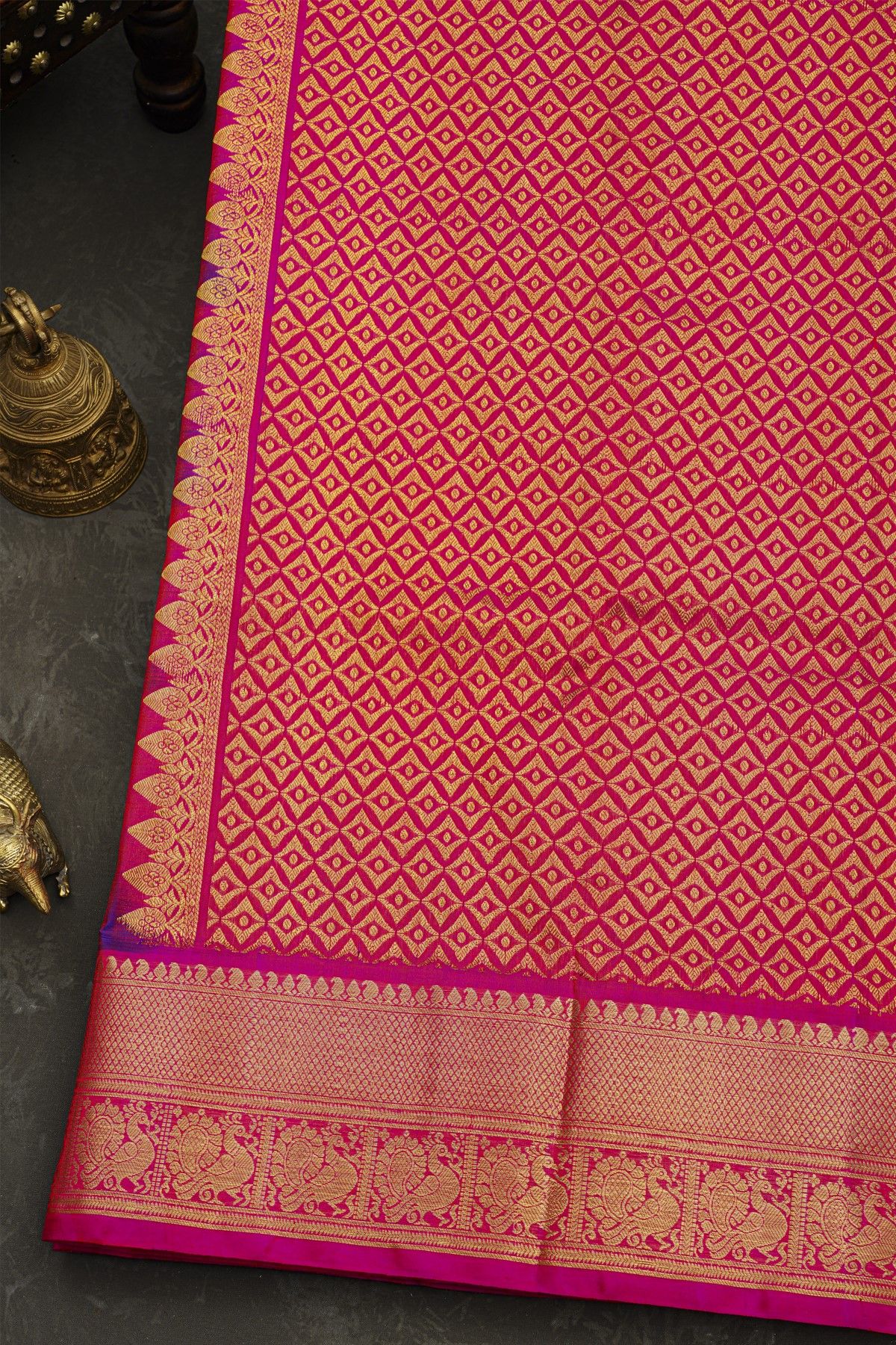 Venkatagiri Silk Purple Saree With Zari Checks And Floral Buttis Body