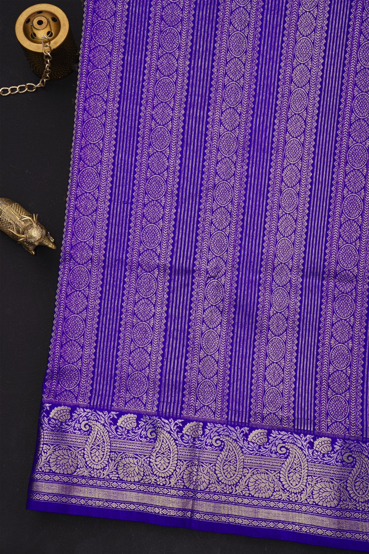 Venkatagiri Silk Royal Blue Saree With Zari Checks And Floral Buttis Body