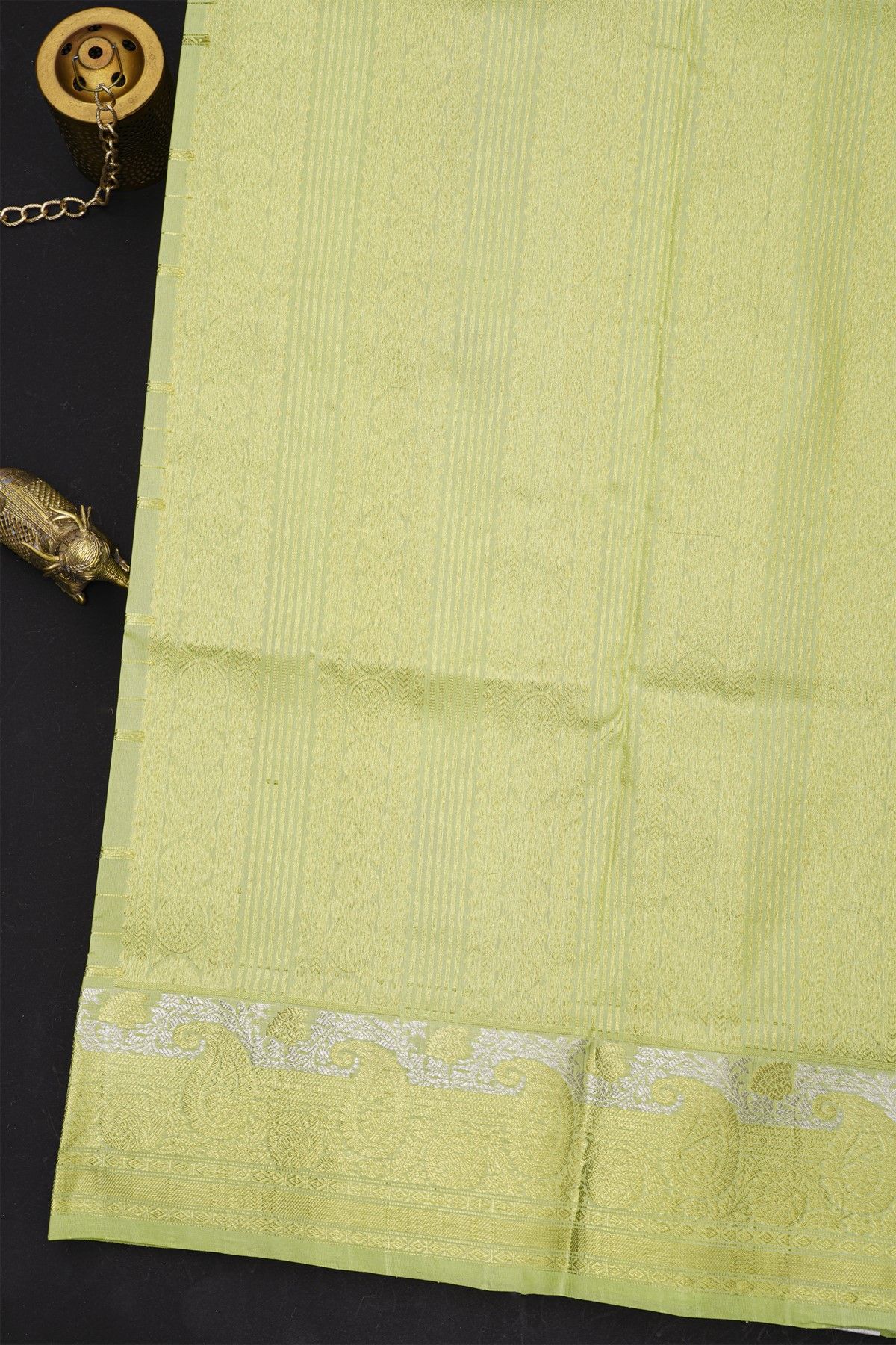 Venkatagiri Silk Pista Green Saree With Checks Floral And Buttis Body