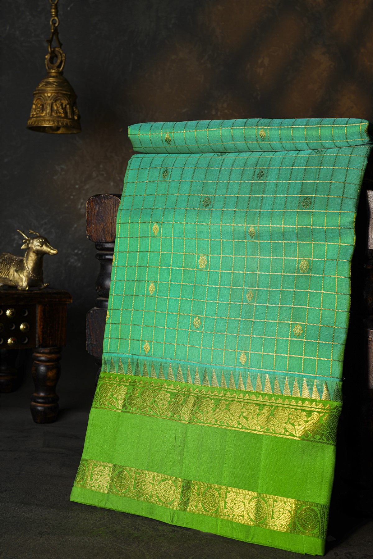 Venkatagiri Silk Light Green Saree With Peacocks And Floral Border