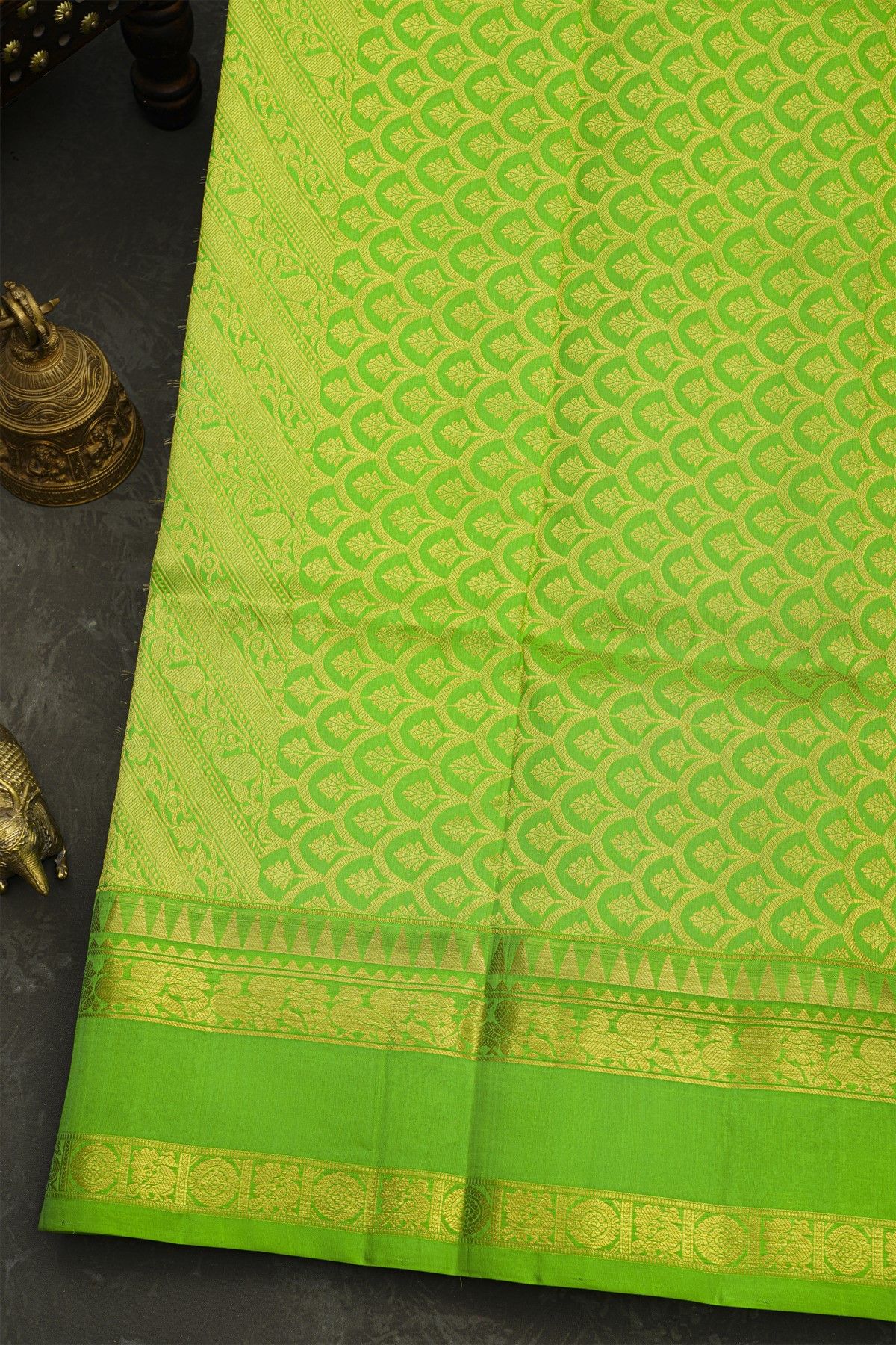 Venkatagiri Silk Light Green Saree With Peacocks And Floral Border