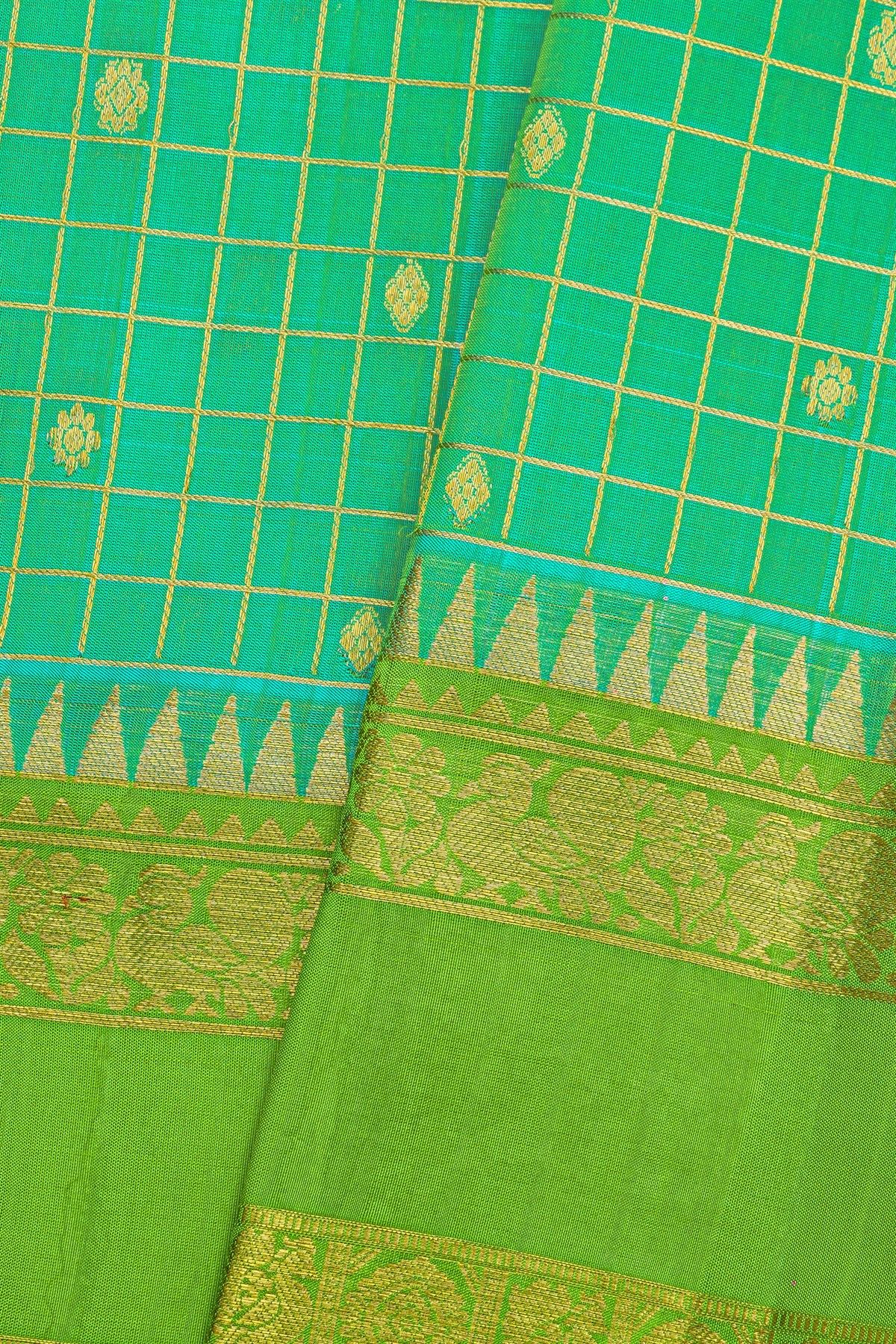 Venkatagiri Silk Light Green Saree With Peacocks And Floral Border