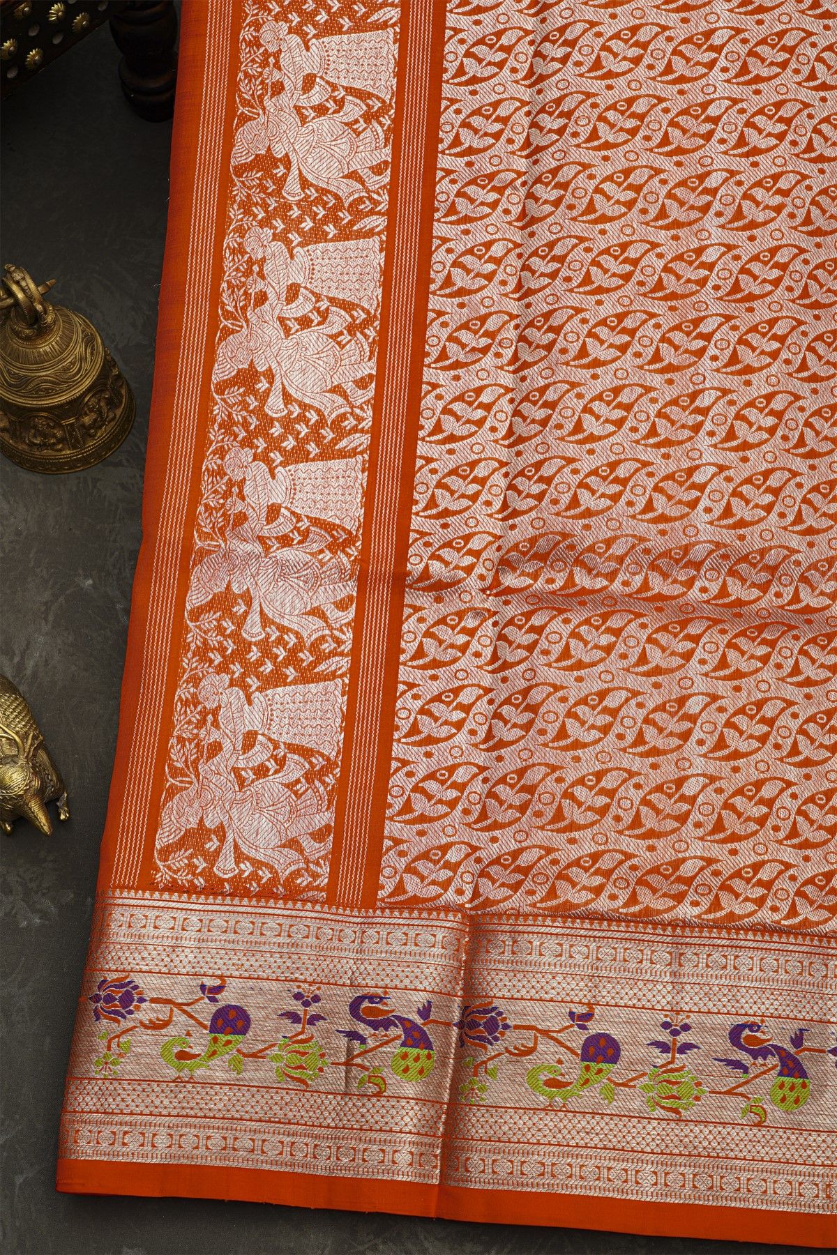 Venkatagiri Silk Maroon Saree With Zari Checks And Floral Buttis Body