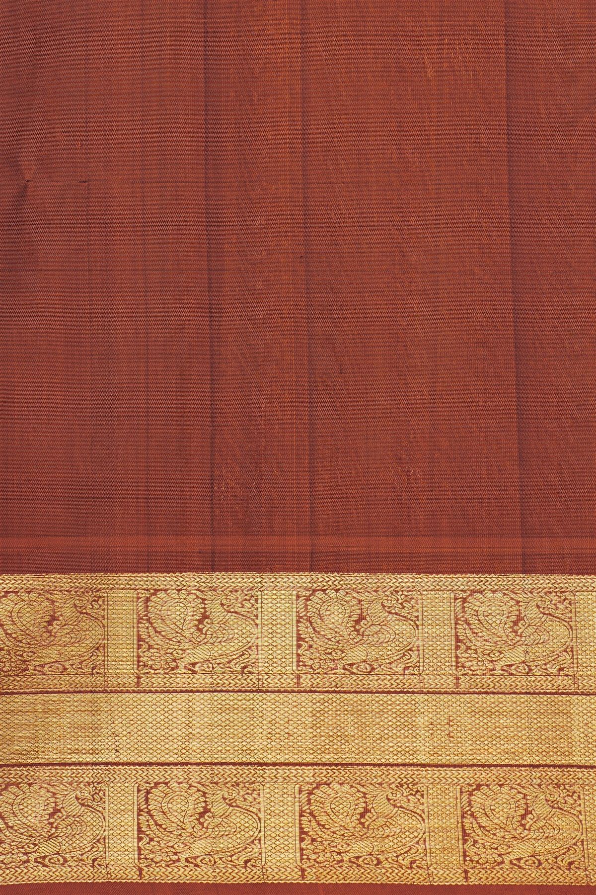 Venkatagiri Silk Dark Brown Saree With Zari Lines And Floral Buttis Body