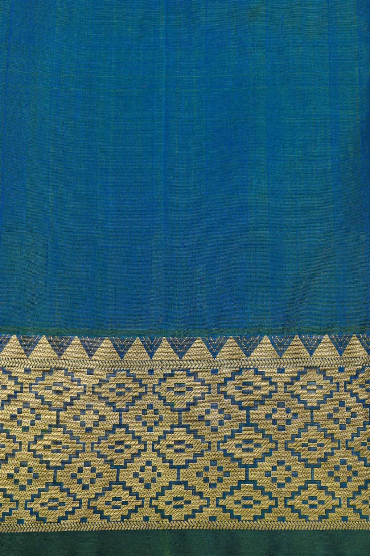 Venkatagiri Silk Royal Blue Saree With Florals And Parrot Buttis Body