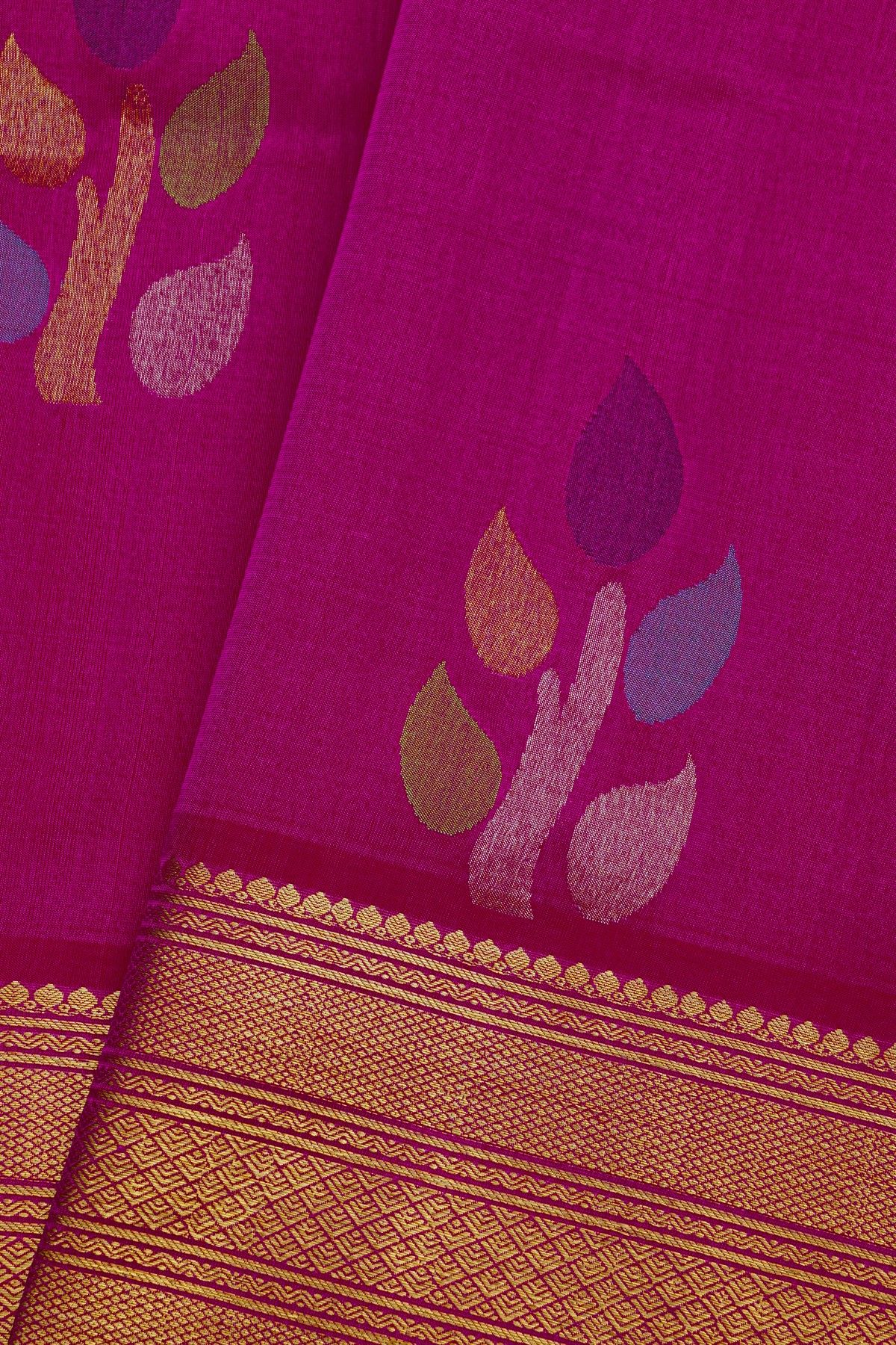 Venkatagiri Silk Rani Pink Saree With Floral And Leaf Body
