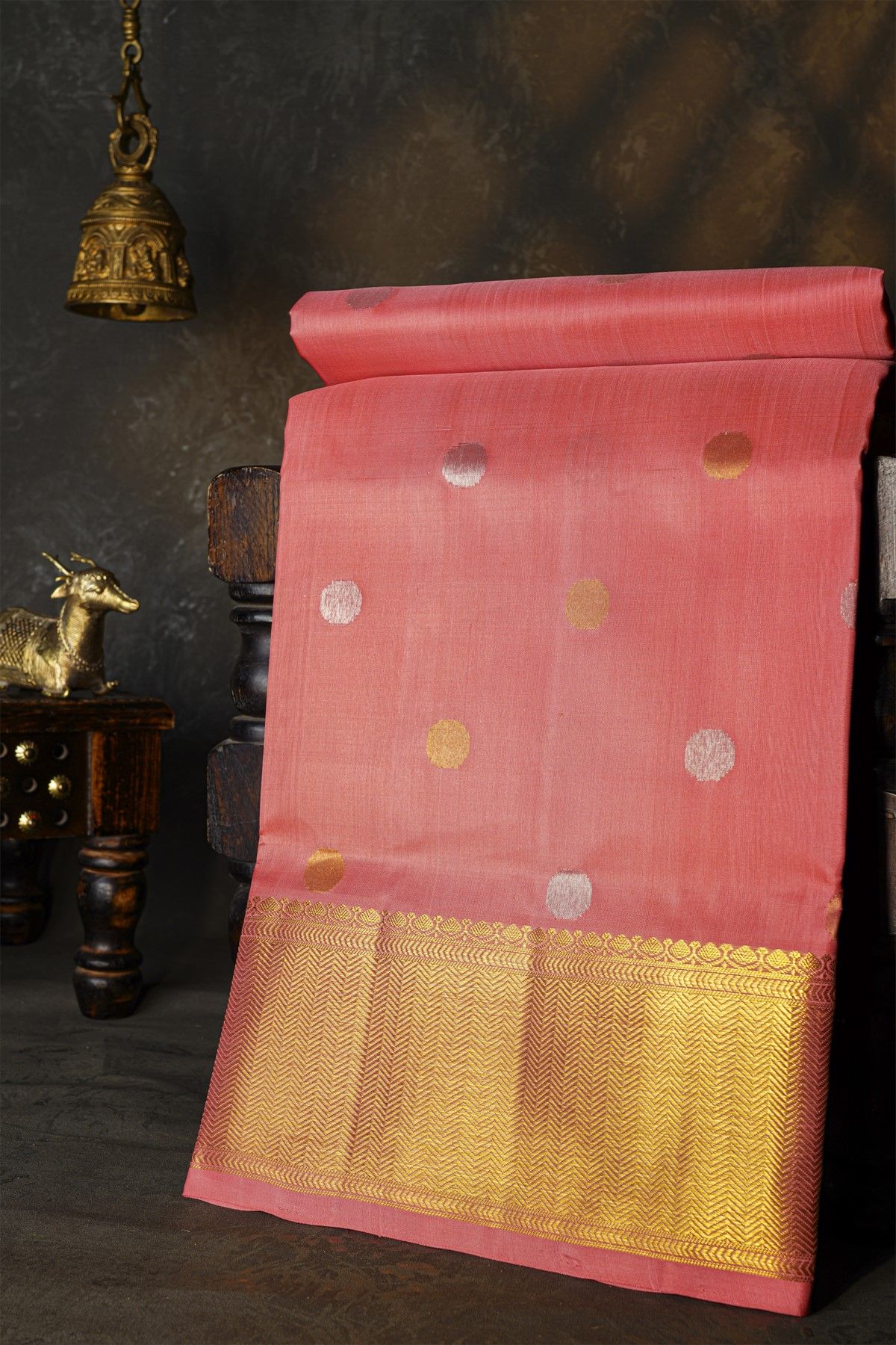 Venkatagiri Silk Baby Pink Saree With Florals And Peacocks Jamdani Pallu