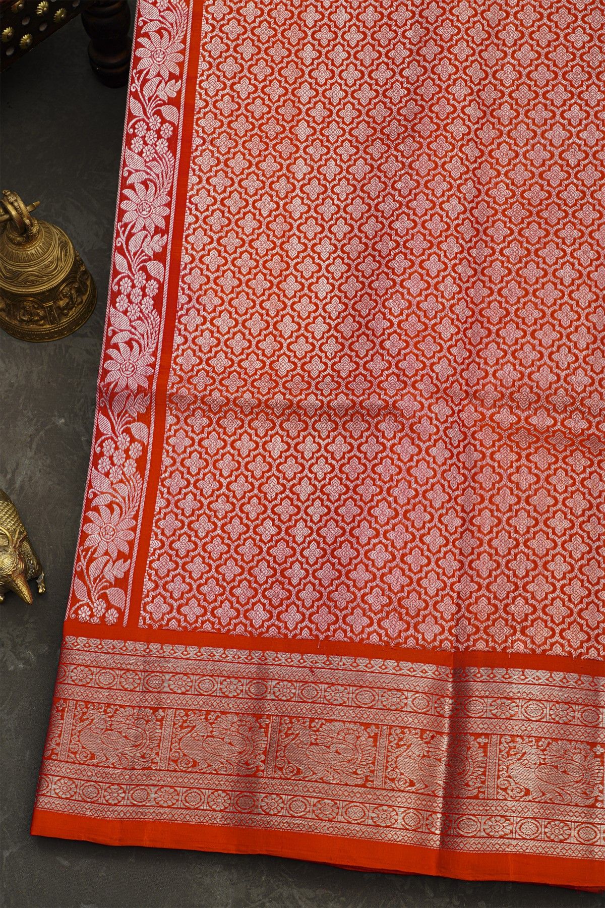 Venkatagiri Silk Red Saree With Leaf Jaal And Bird Motifs Body