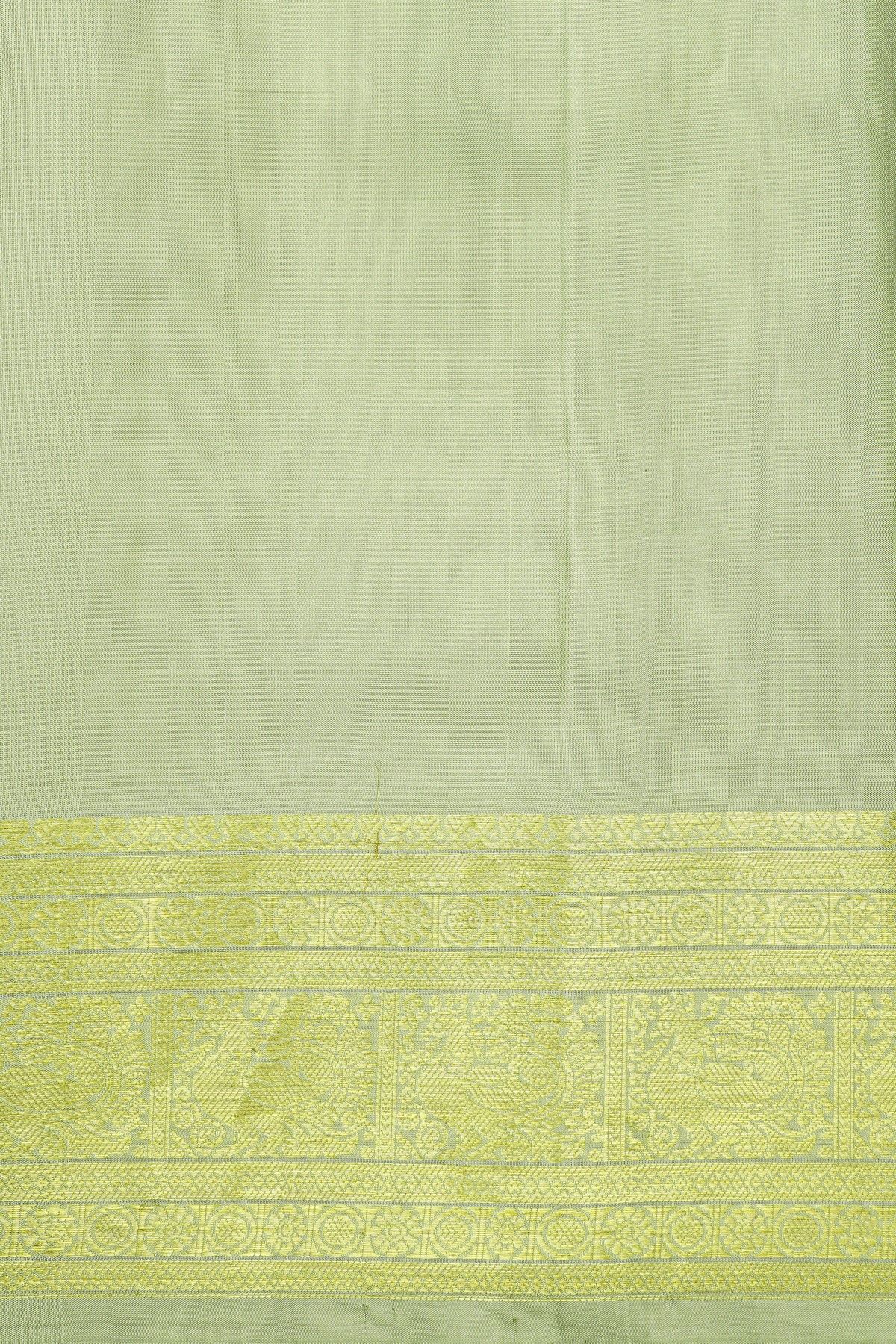 Venkatagiri Silk Mint Green Saree With Florals And Peacocks Border