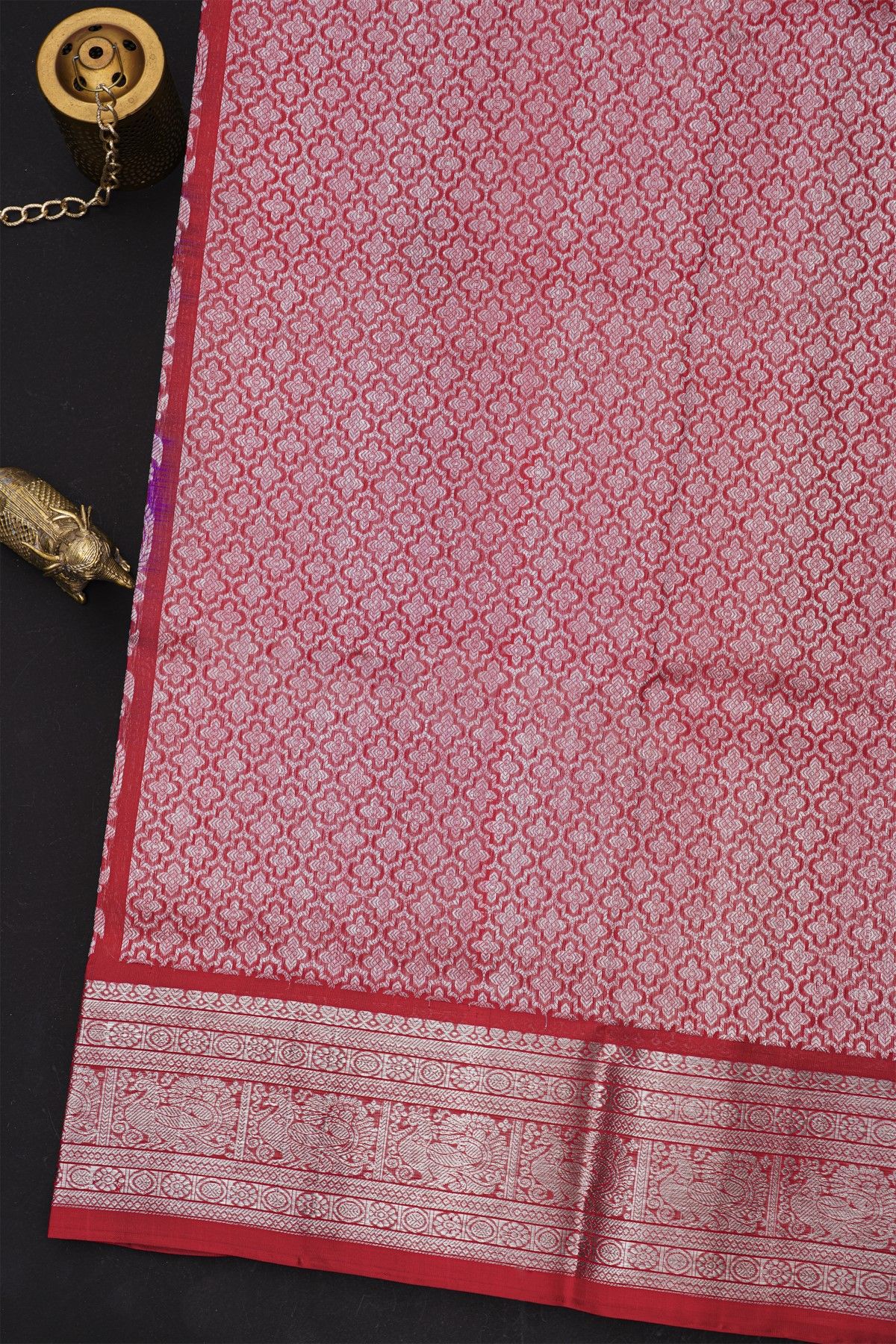 Venkatagiri Silk Purple Saree With All Over Floral Buttis And Animal Weave Body