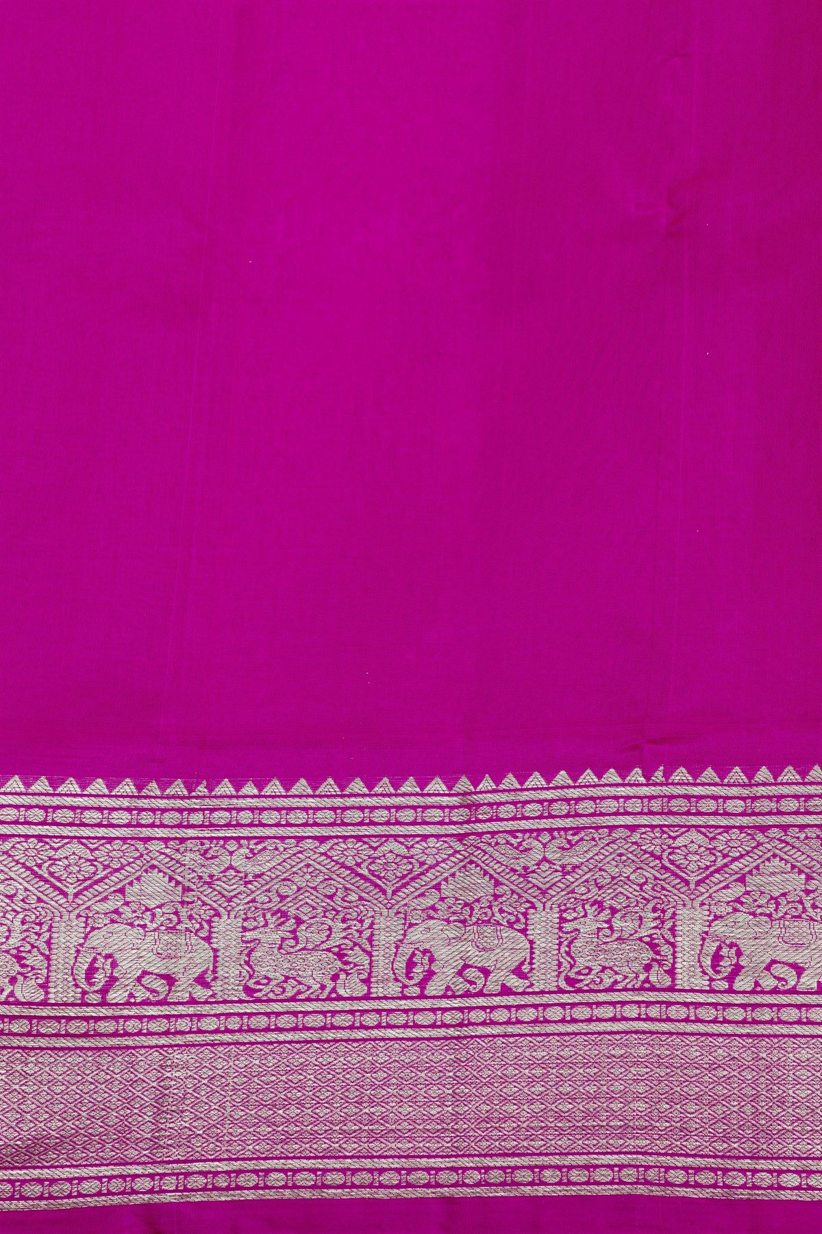 Venkatagiri Silk Hot Pink Saree With Floral Jaal And Deer Buttis Body