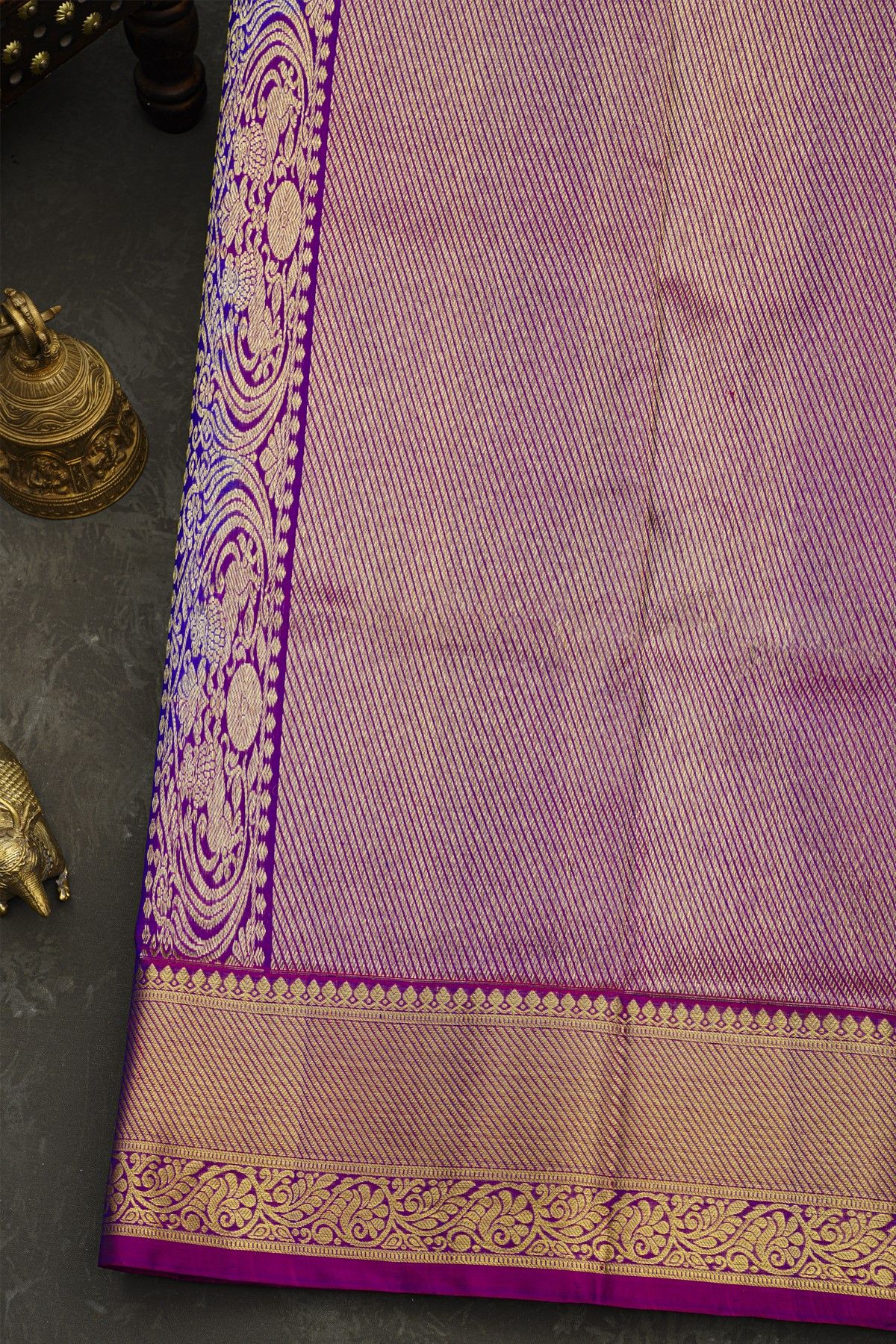 Venkatagiri Silk Royal Blue Saree With Florals And Leaves Body