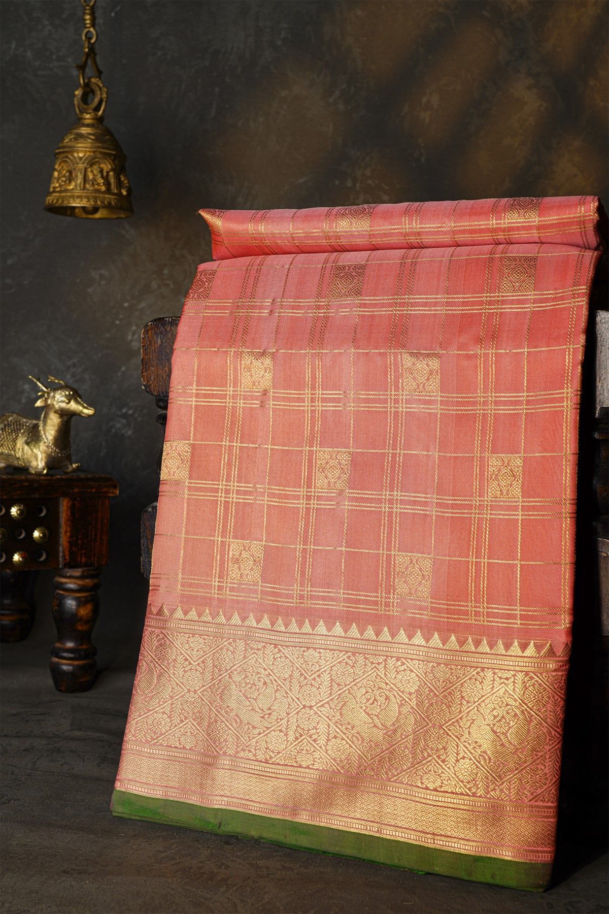 Venkatagiri Silk Baby Pink Saree With Florals And Birds Border