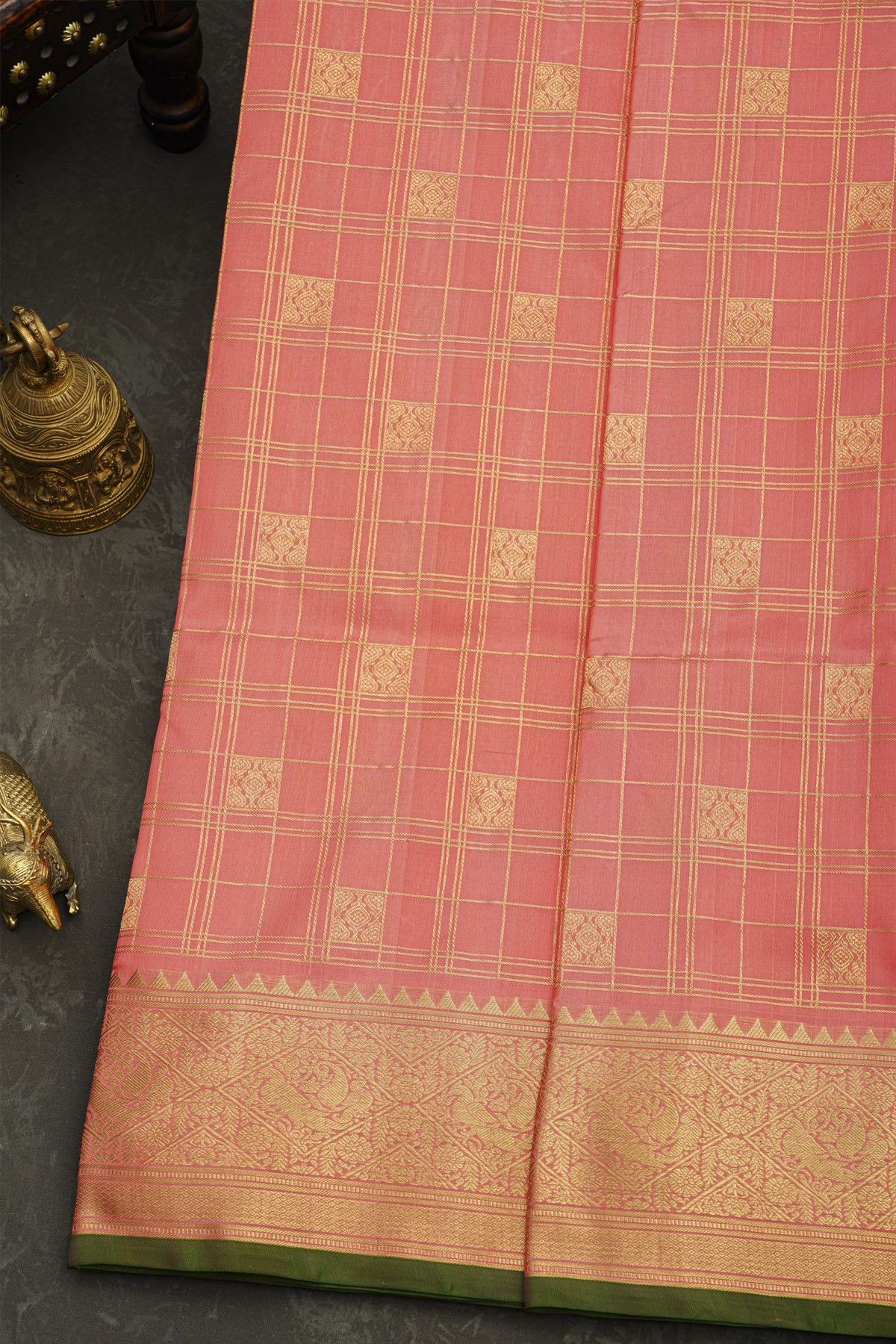 Venkatagiri Silk Baby Pink Saree With Florals And Birds Border