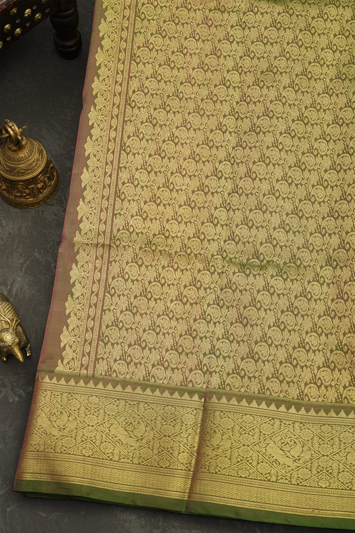 Venkatagiri Silk Baby Pink Saree With Florals And Birds Border