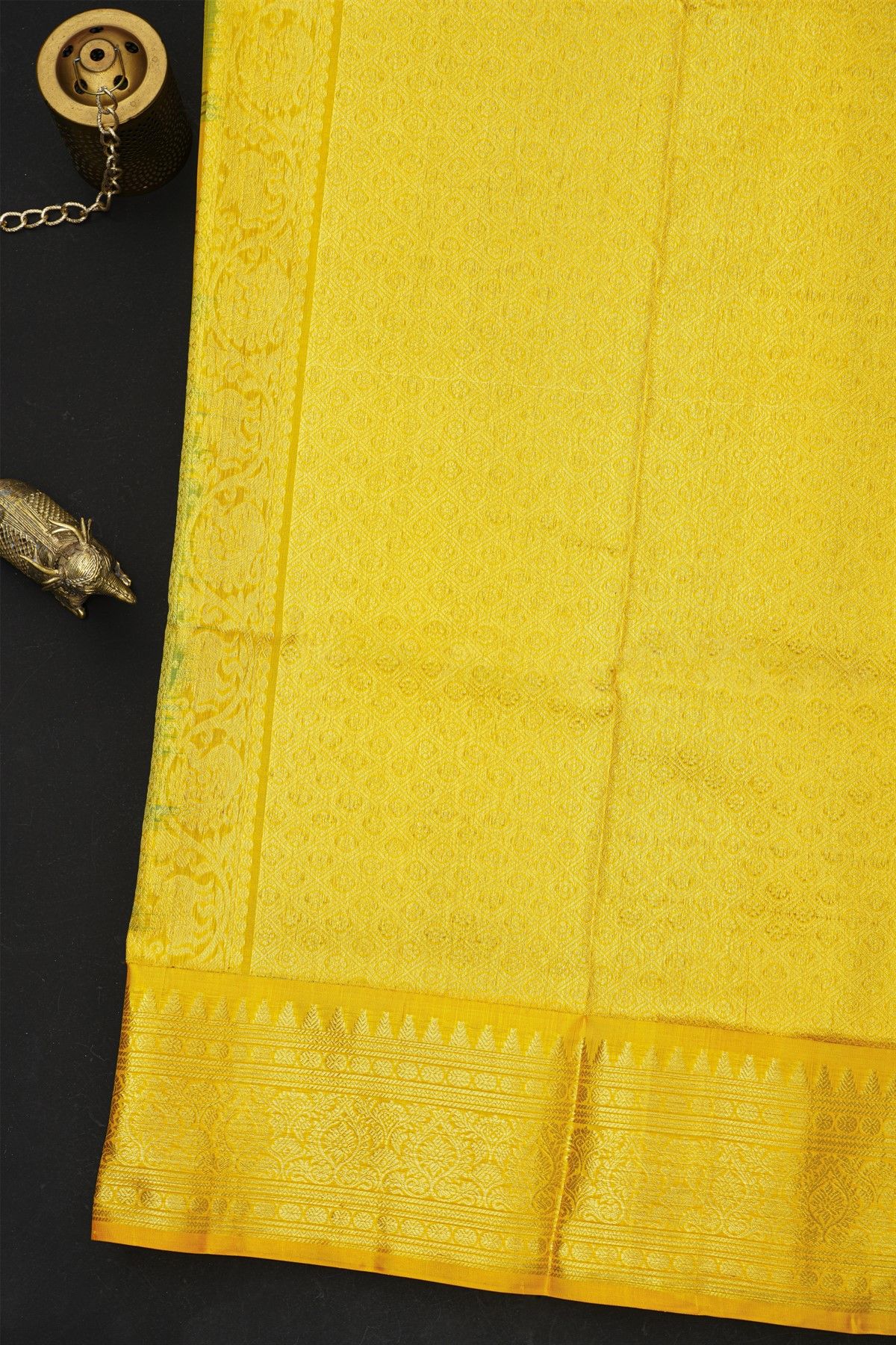 Venkatagiri Silk Sea Green Saree With Zari Checks And Floral Buttis Body