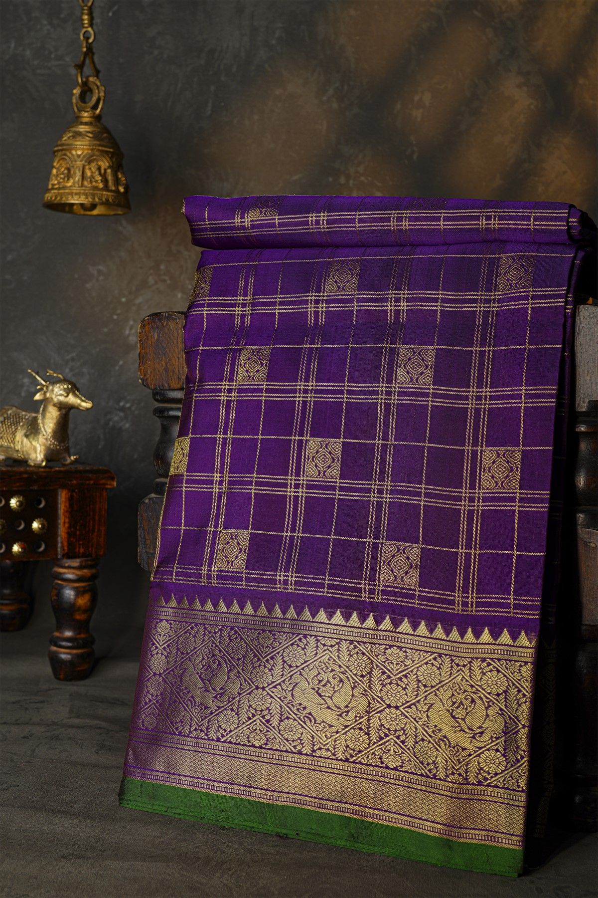 Venkatagiri Silk Violet Saree With Leaves And Birds Border