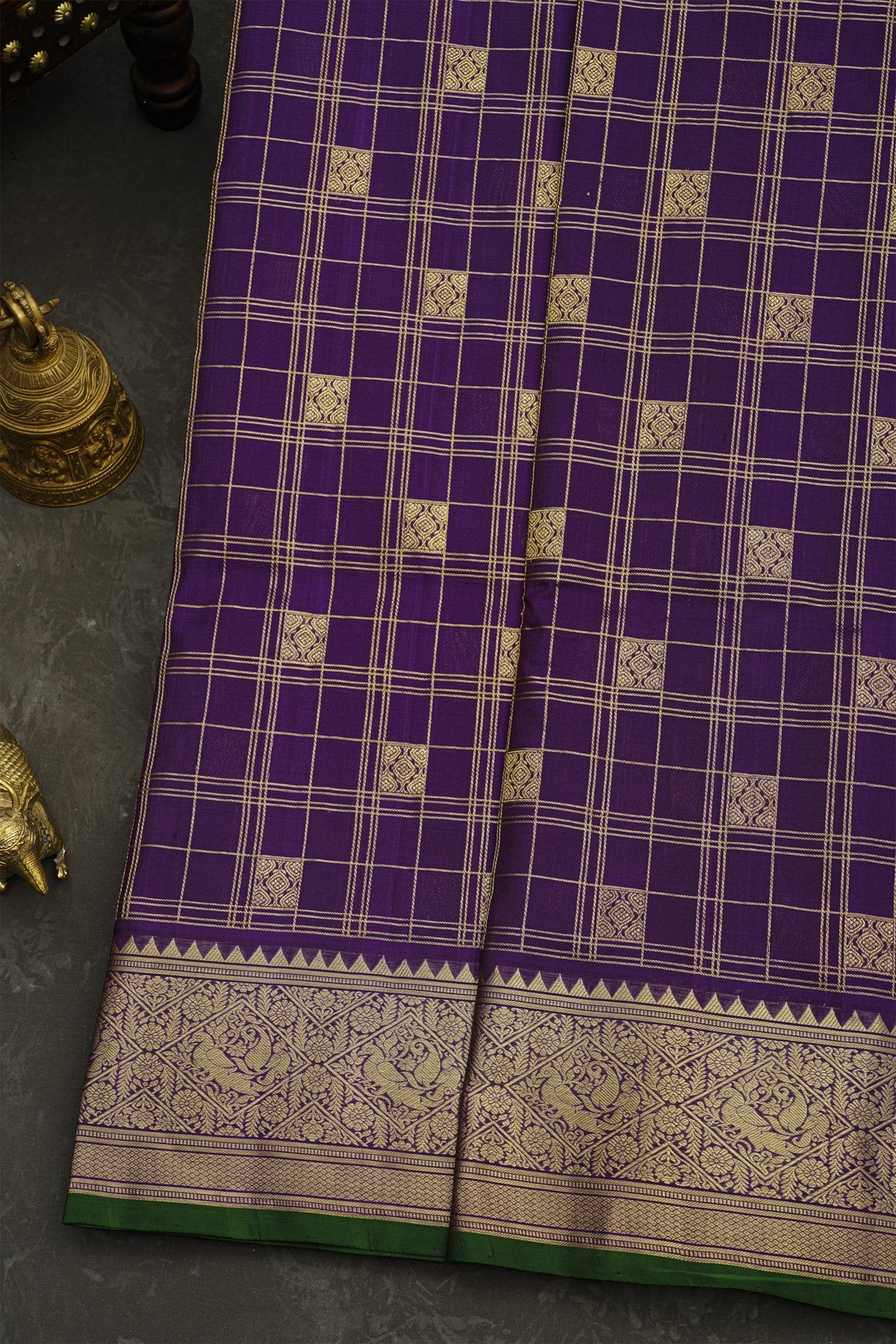 Venkatagiri Silk Violet Saree With Leaves And Birds Border