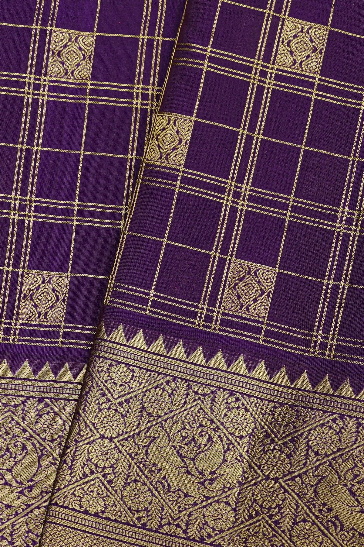 Venkatagiri Silk Violet Saree With Leaves And Birds Border
