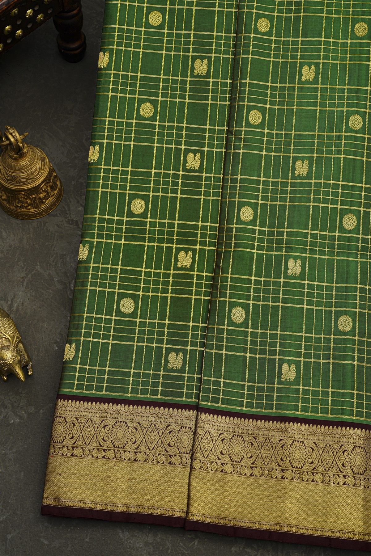 Venkatagiri Silk Green With Peacock Motif Border