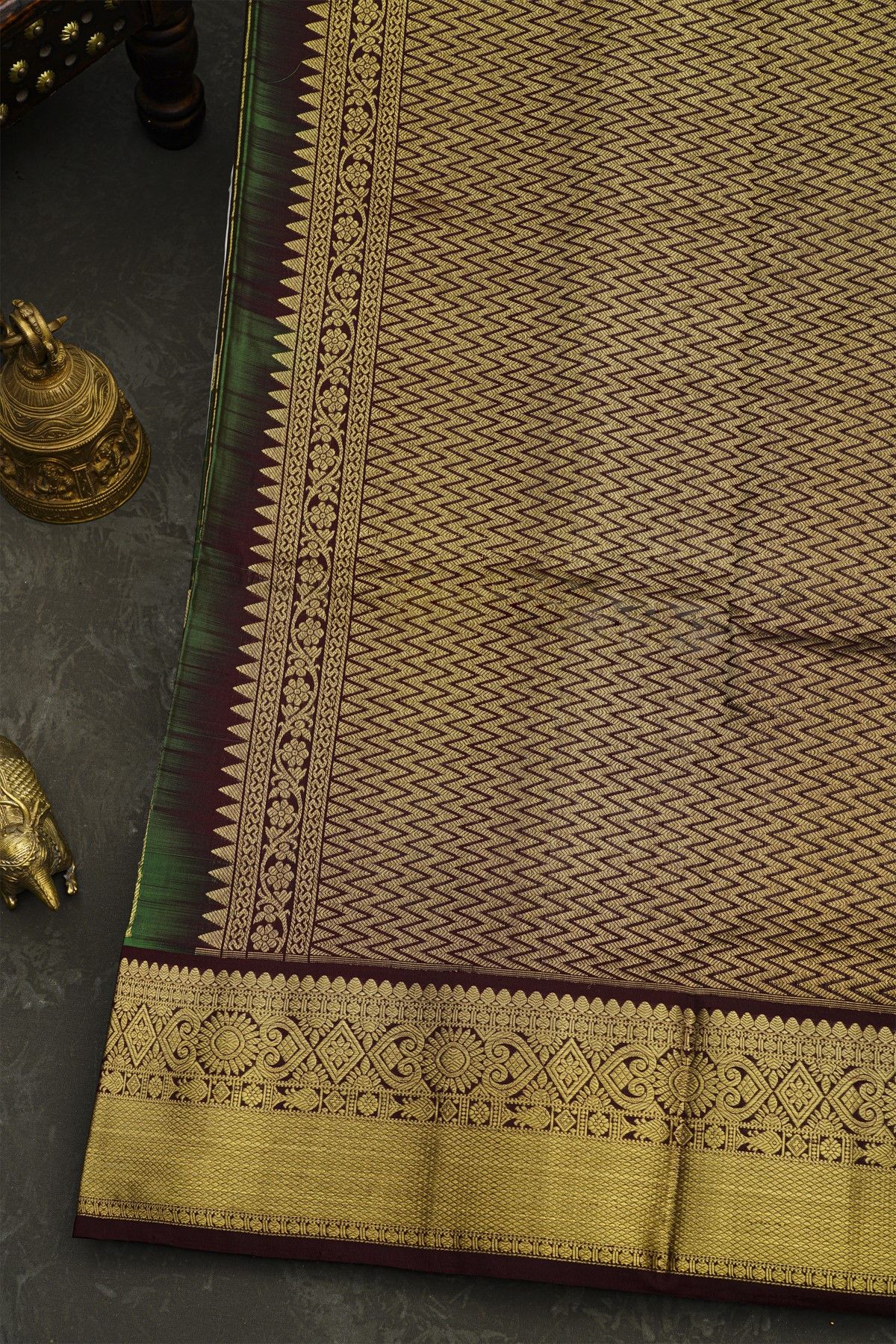 Venkatagiri Silk Green With Peacock Motif Border