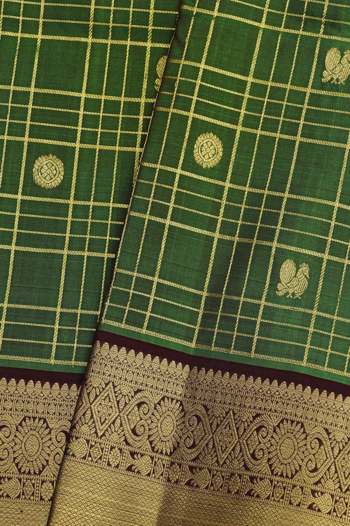 Venkatagiri Silk Green With Peacock Motif Border