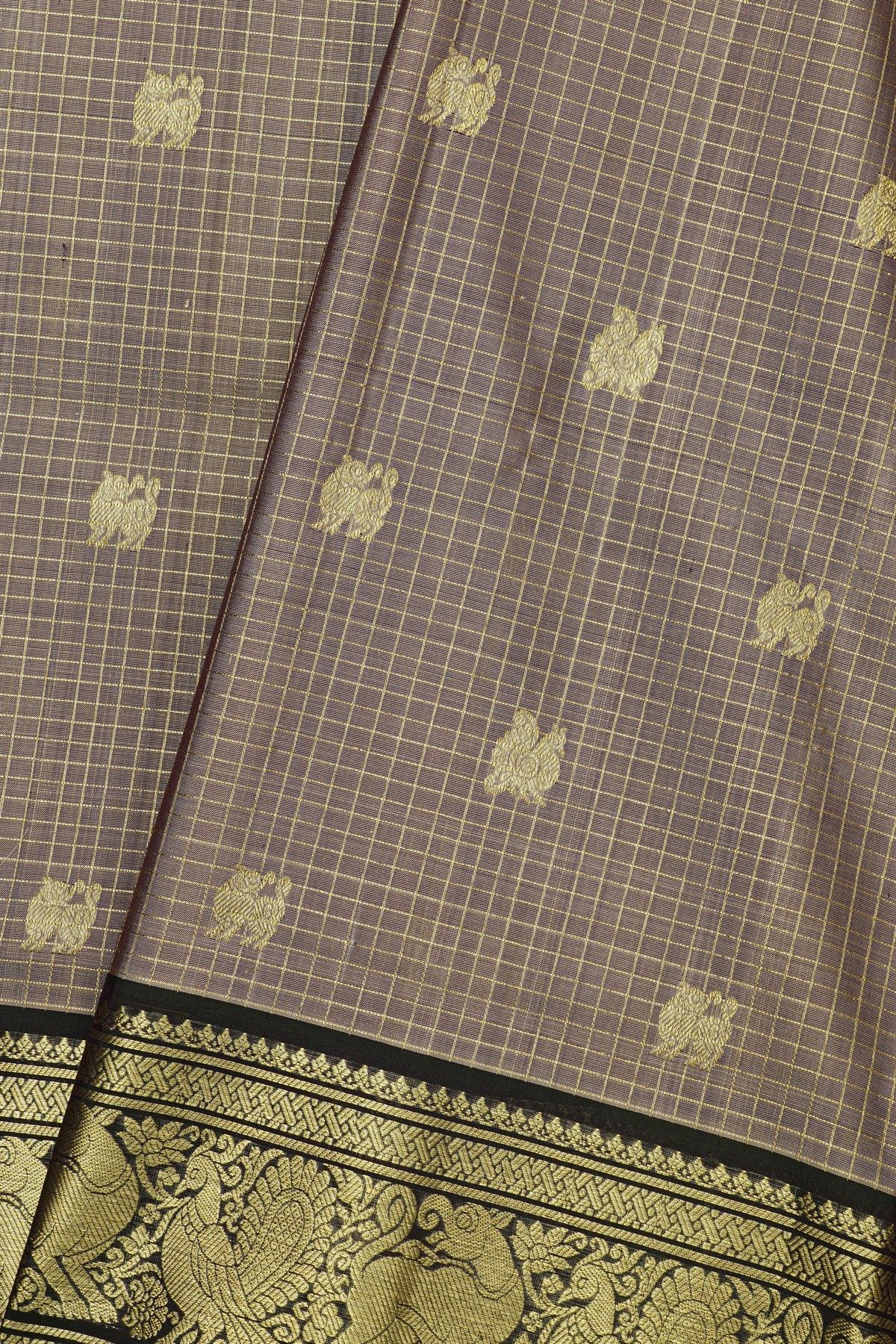 Venkatagiri Silk Grey Saree With Peacock And Yali Border